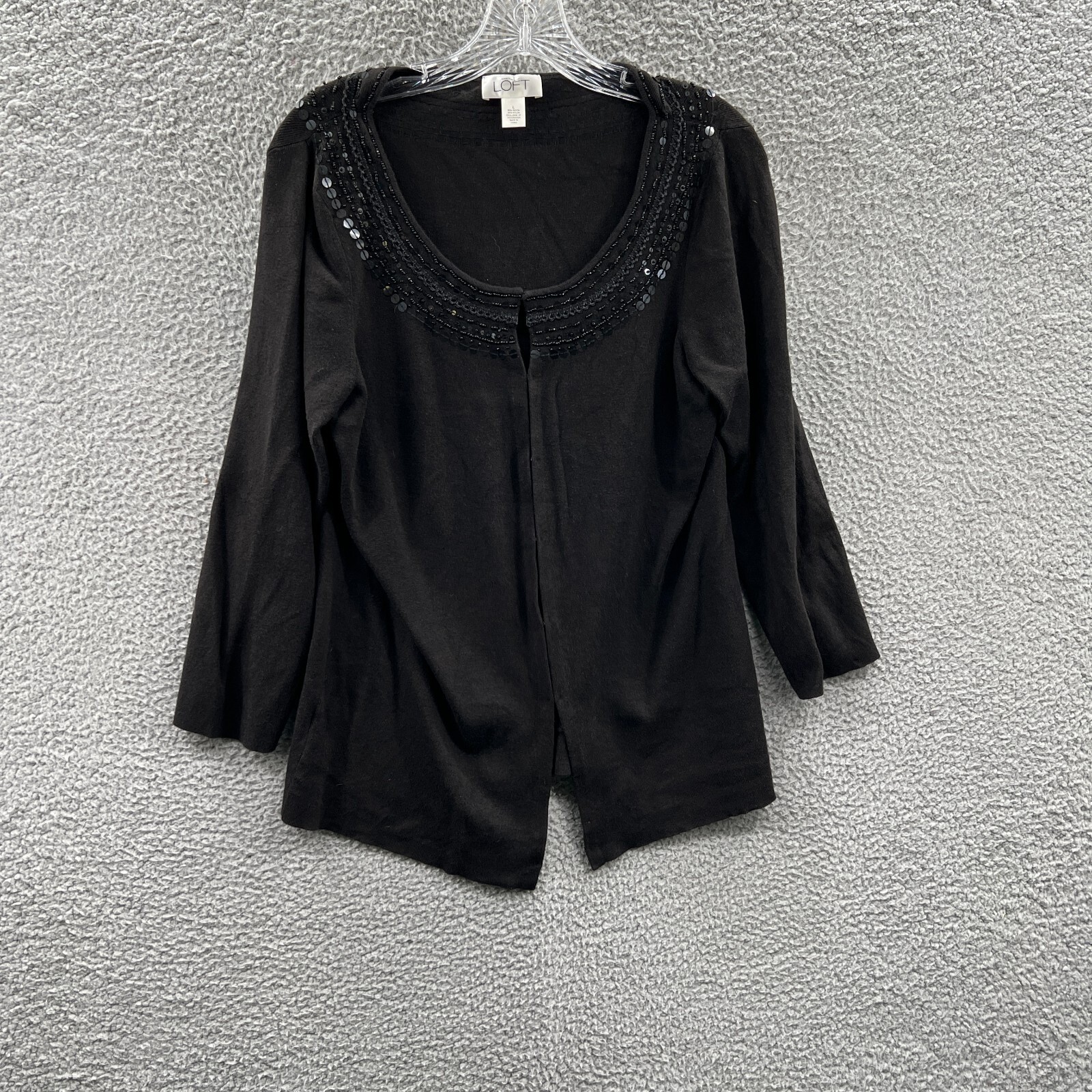 LOFT Womens Top L Black Embellished Scoop Neck Holiday Evening Office Blouse