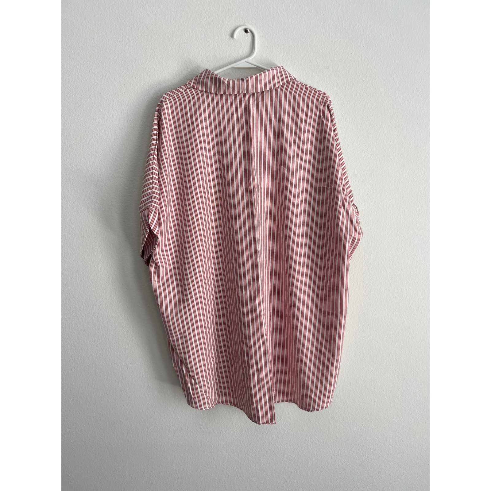 Timing Womens Red White Striped Short Sleeve Button Down Shirt Plus Size 1X