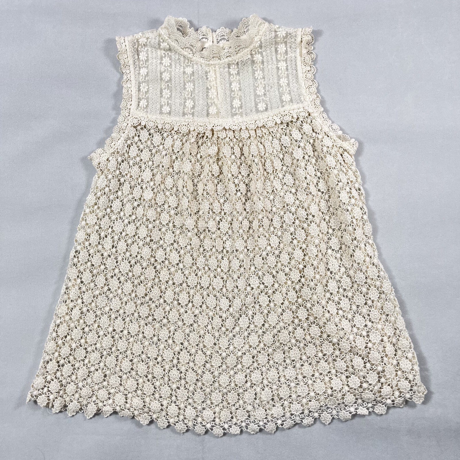 Lilis Closet Crochet Lace Top Women Small Cream Sleeveless Knit Cottage Boho