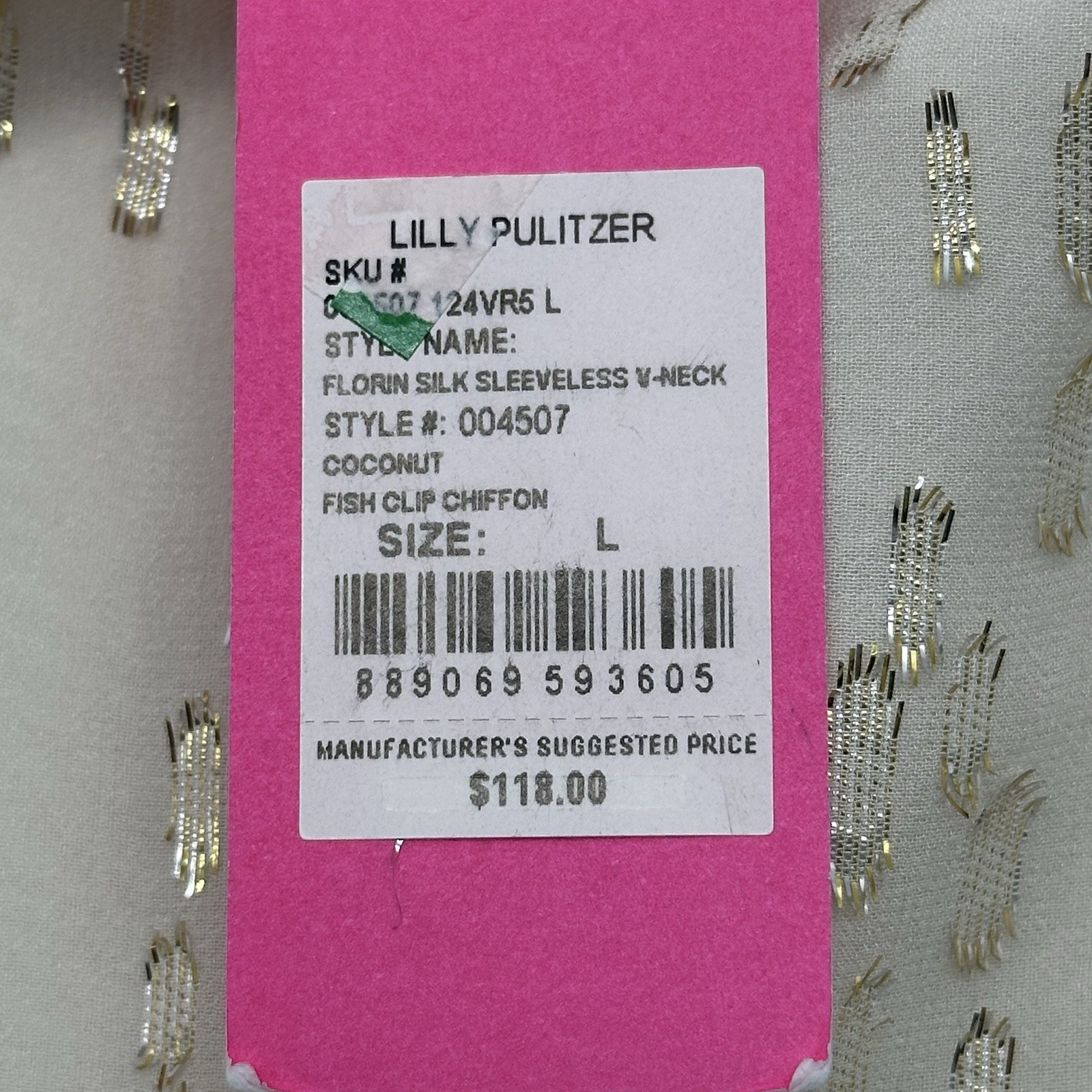 Lilly Pulitzer Florin Size Large Silk Metallic Sleeveless Coconut Fish Top NWT