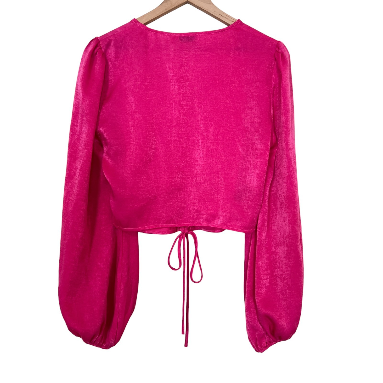 NWT Lush Fushia Pink Satin Long Sleeve Cinched Front Blouse Size Medium