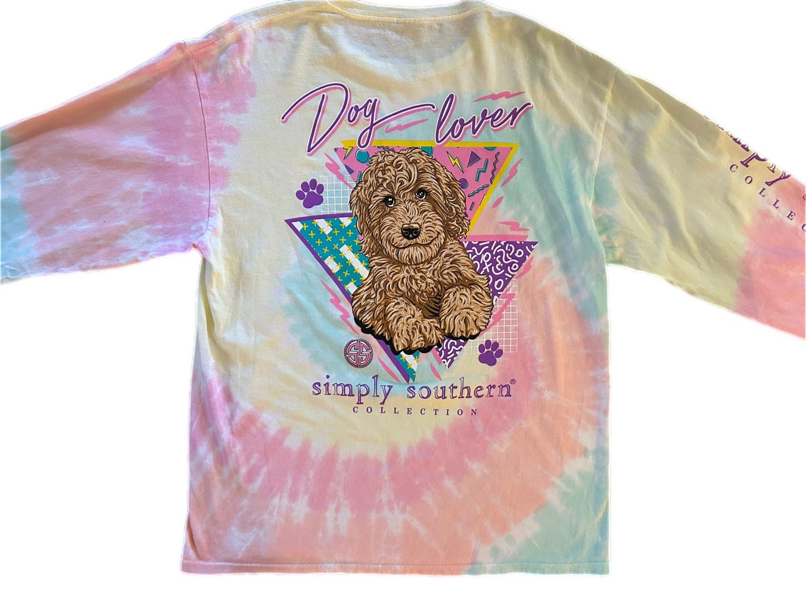 Simply Southern Pink Pastel Yellow Size Large T Shirt Women’s Dog Lover