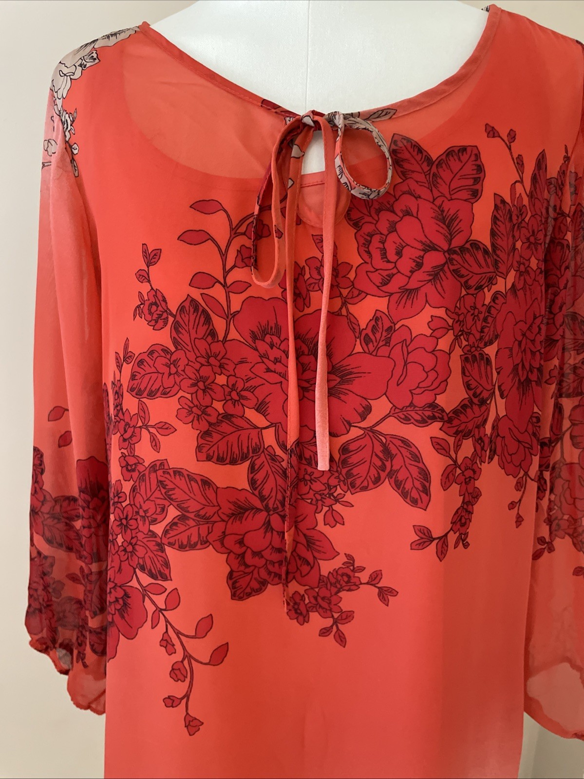 Roz & Ali Sheer Floral Tunic Top with Tank Size L Colorful Boho Forest Fairy