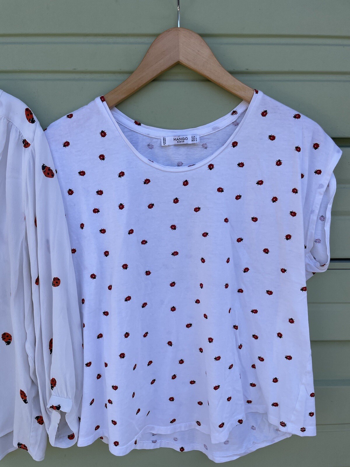 2 Tops 1 Karen Kane / 1 Mango Ladybug Print Sleeve Top Blouse size M *READ NOTE*