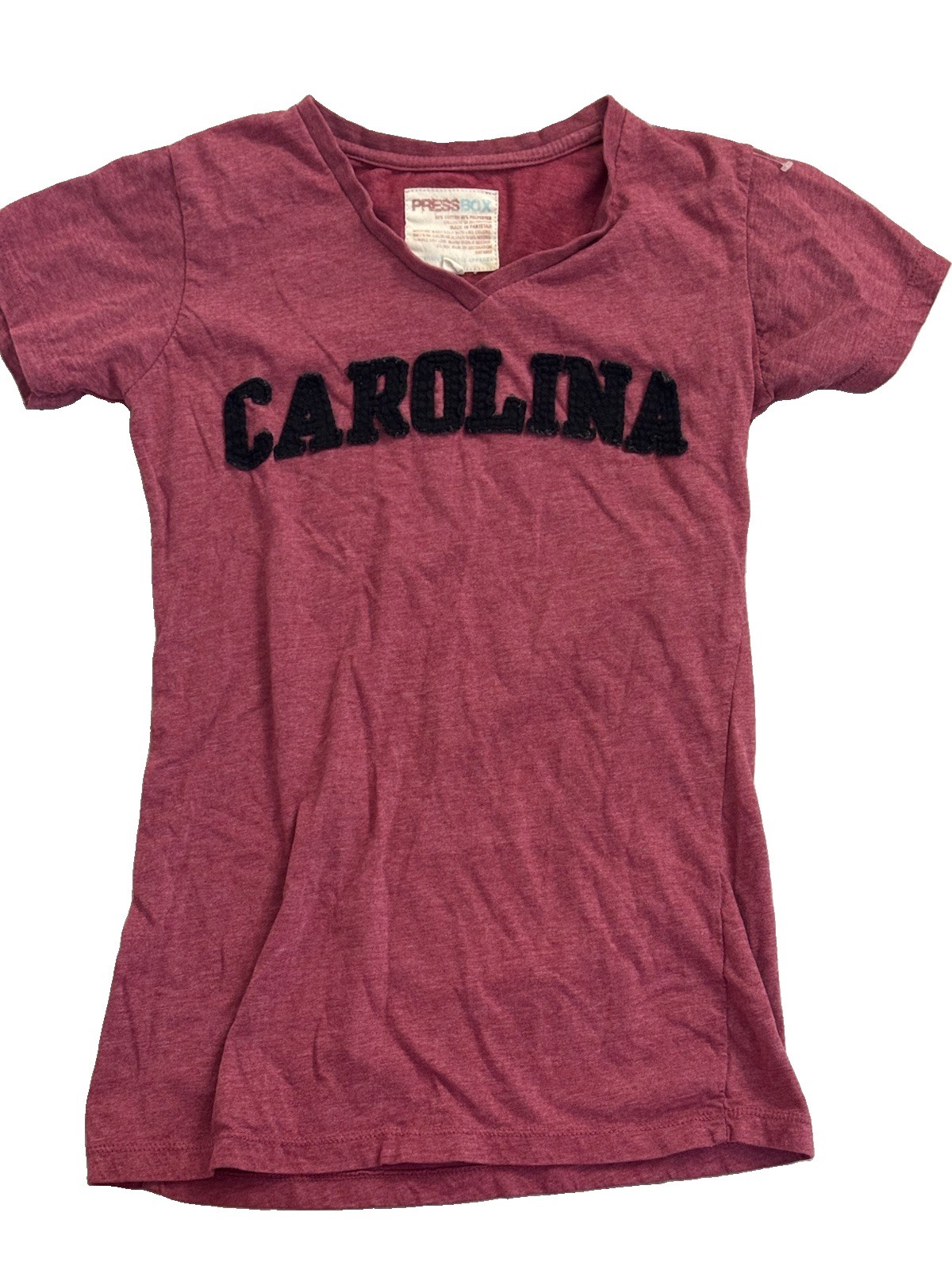 Women’s Pressbox Carolina Maroon/Black V-Neck Short Sleeve College T-Shirt
