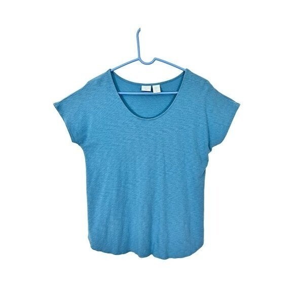 St. Tropez West Medium Aquatic Teal Blue Short Sleeves Shirt Top Blouse