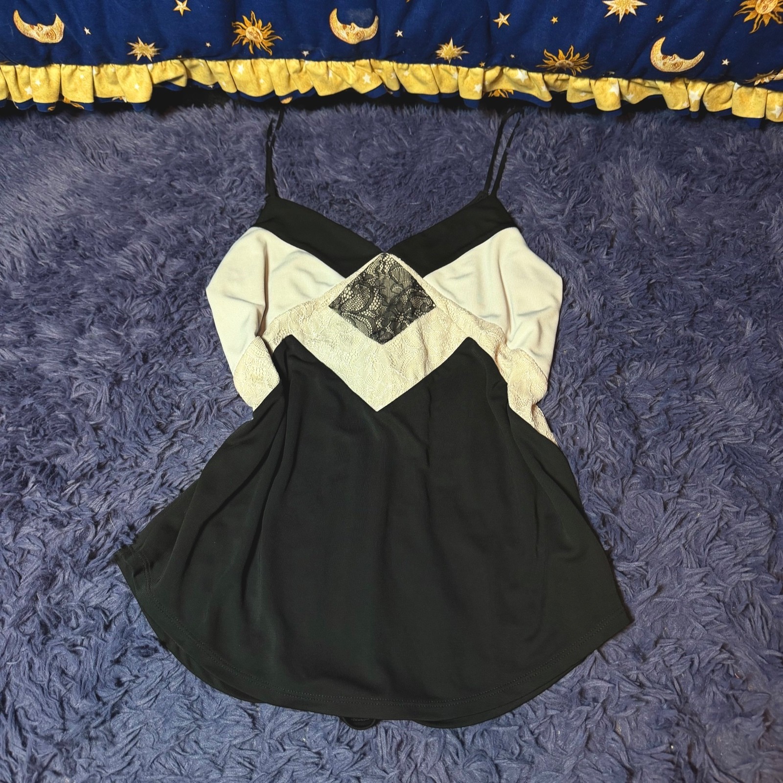 Express Y2k Black White Geometric Lace Detail Tank Top Spaghetti Strap Size Med