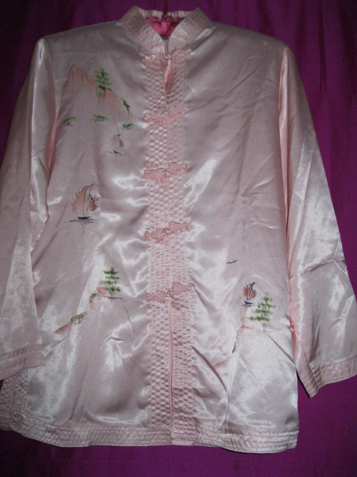 VIETNAM, PINK ASIAN STYLE BLOUSE NEW,W/ FROG FASTENERS , L/S.SZ. XS/S.