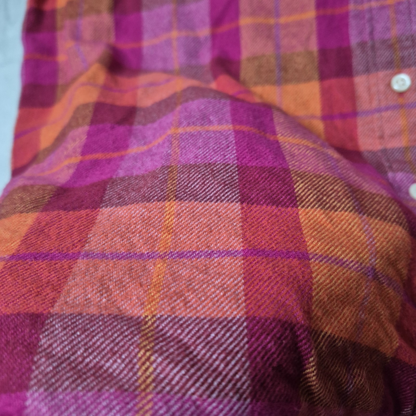 Lands’ End Flannel Shirt Womens Sz M Zesty Orange Cotton Plaid Hiking Western