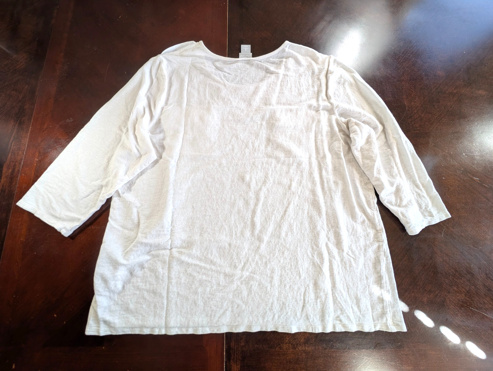 Chicos Size 3 XL Linen Top Off White Cream Gold Button Pocket Slub Knit Shirt