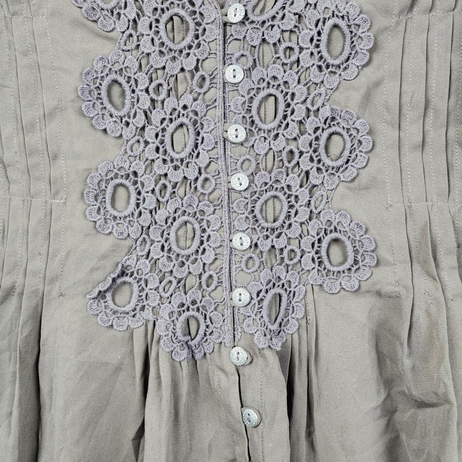 Roaman’s Crochet Lace Tunic Women 16W Brown Pintuck Button Front 3/4 Sleeve