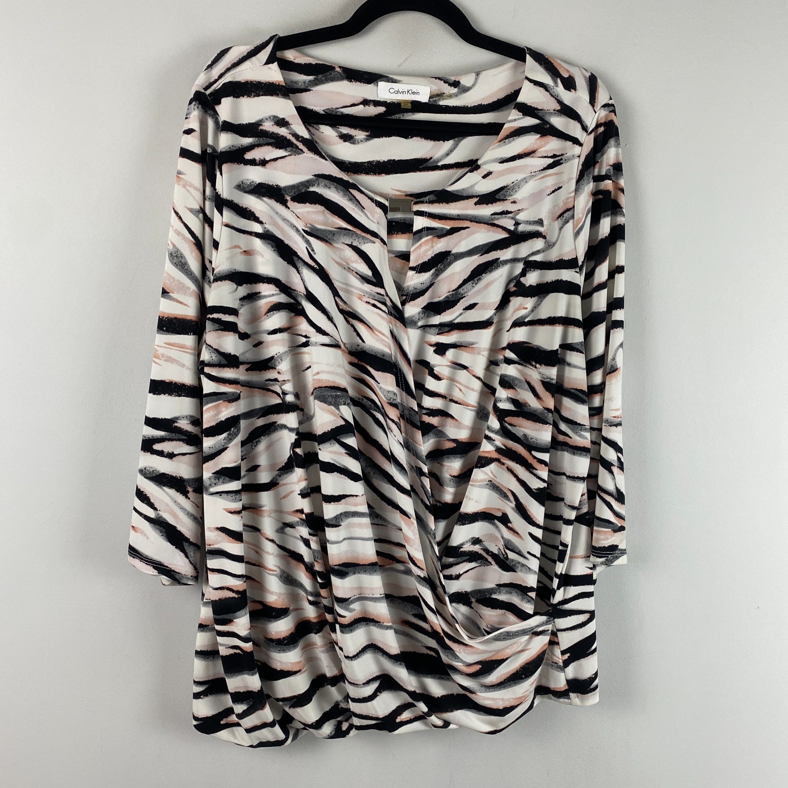 Calvin Klein Faux Wrap Blouse Size 2X Keyhole Neck Stretch 3/4 Sleeves