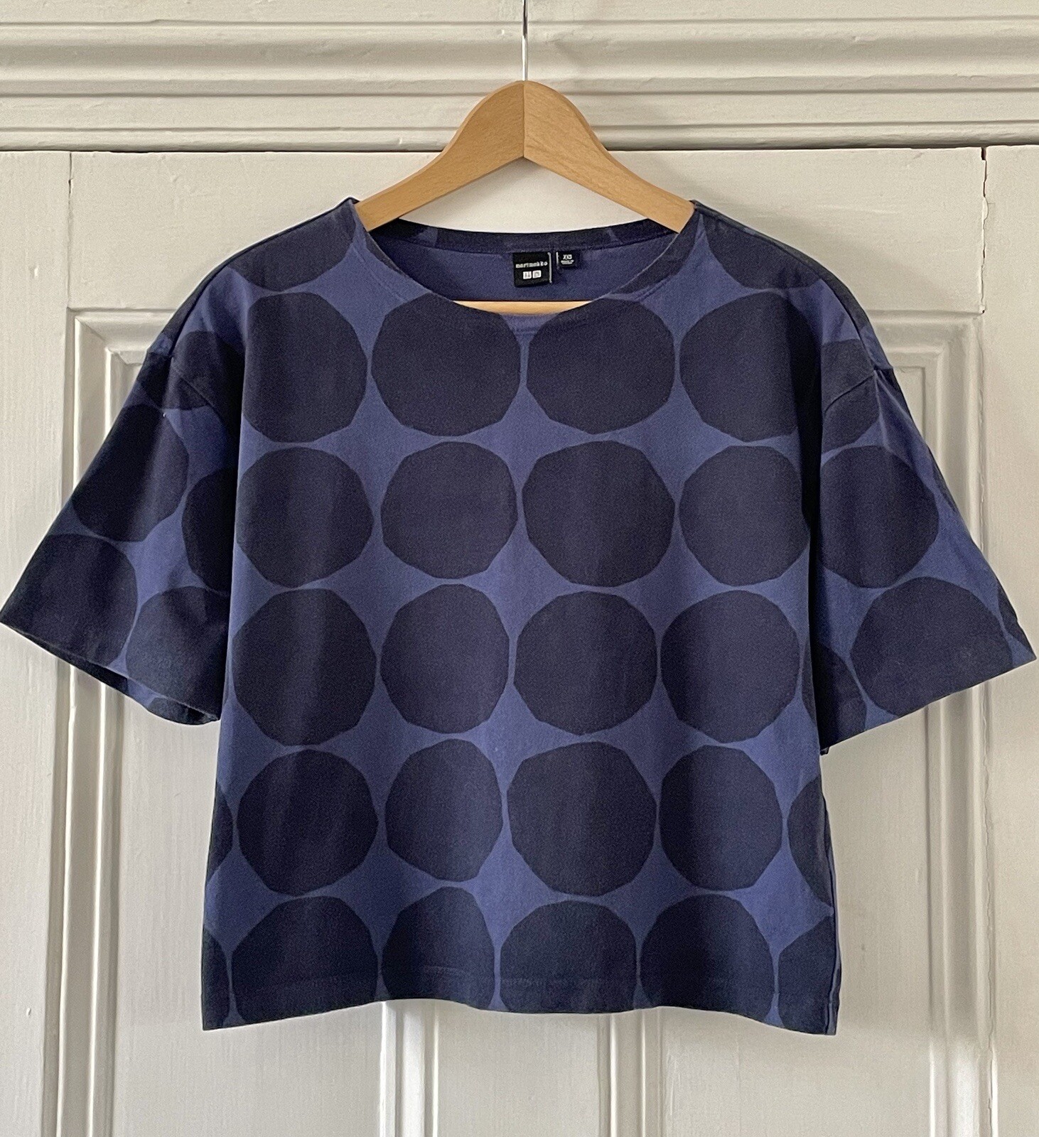 Marimekko X Uniqlo Women’s Blue Kivet Spot Print T-Shirt Top XXS UK 4-6 EU 32-34