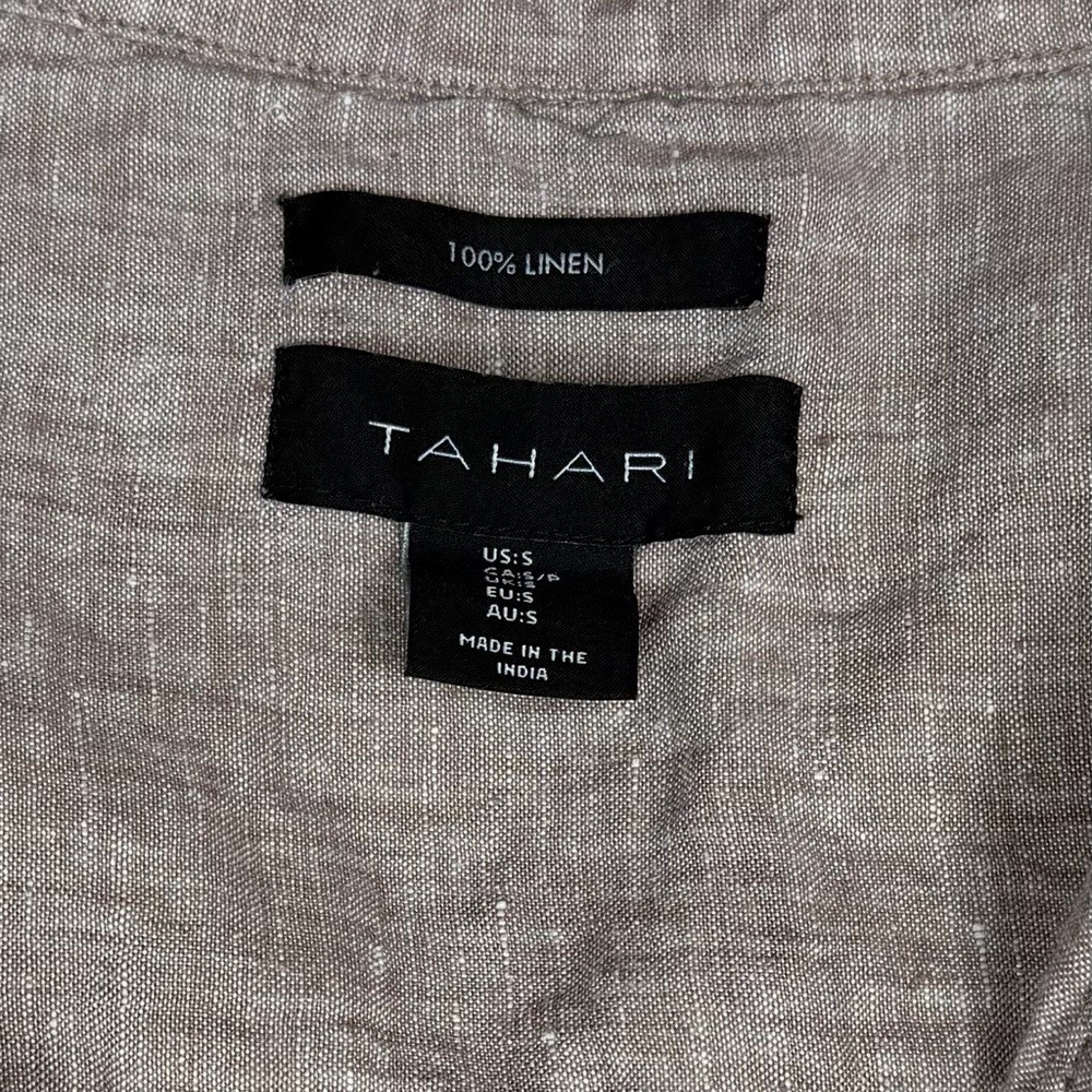Tahari Sz S Linen V-Neck 3/4 Sleeve Top Side-Button Pullover Lagenlook