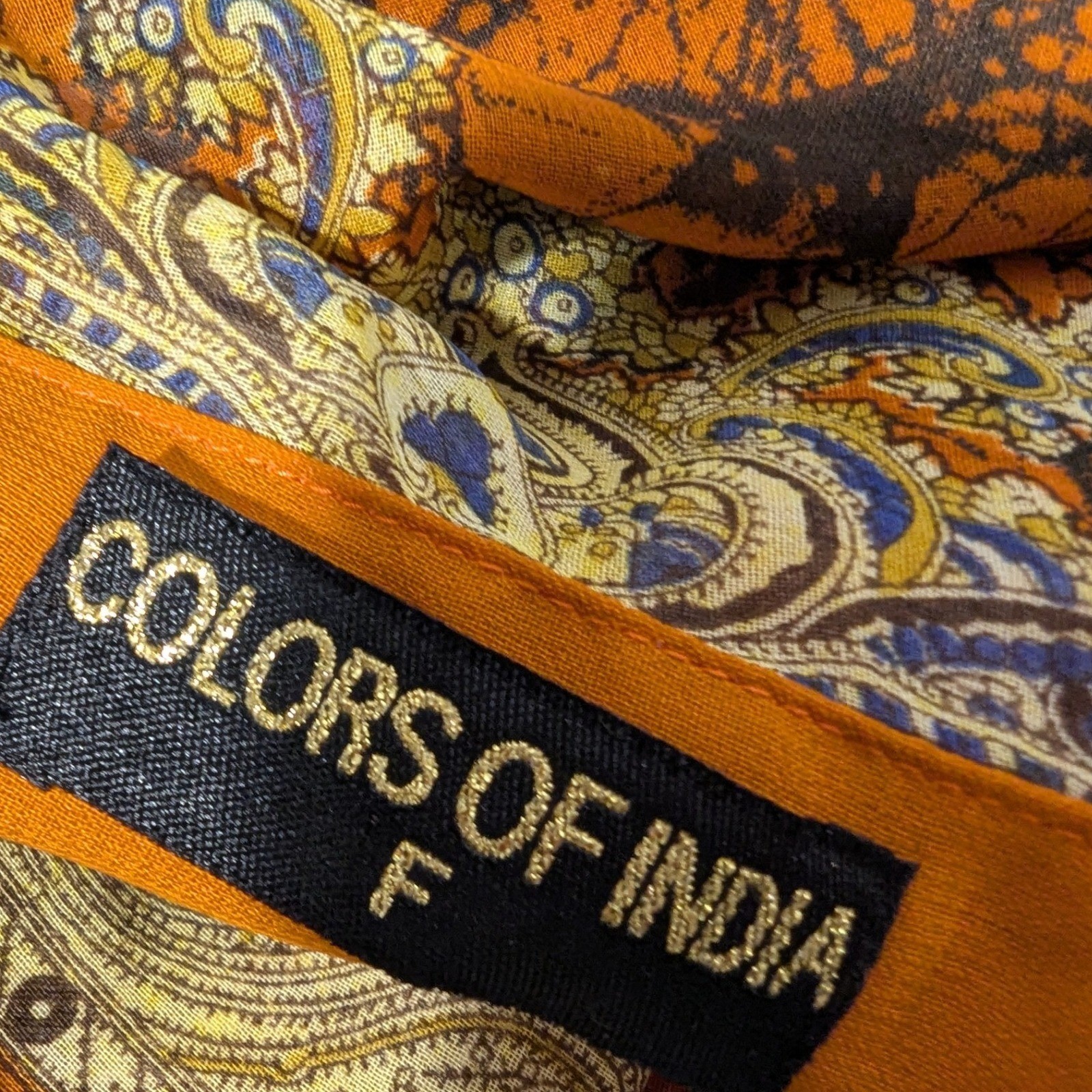 Colors of India Beach Cover Up Tunic Orange Paisley Cinch Waist Kimono Sleeve OS