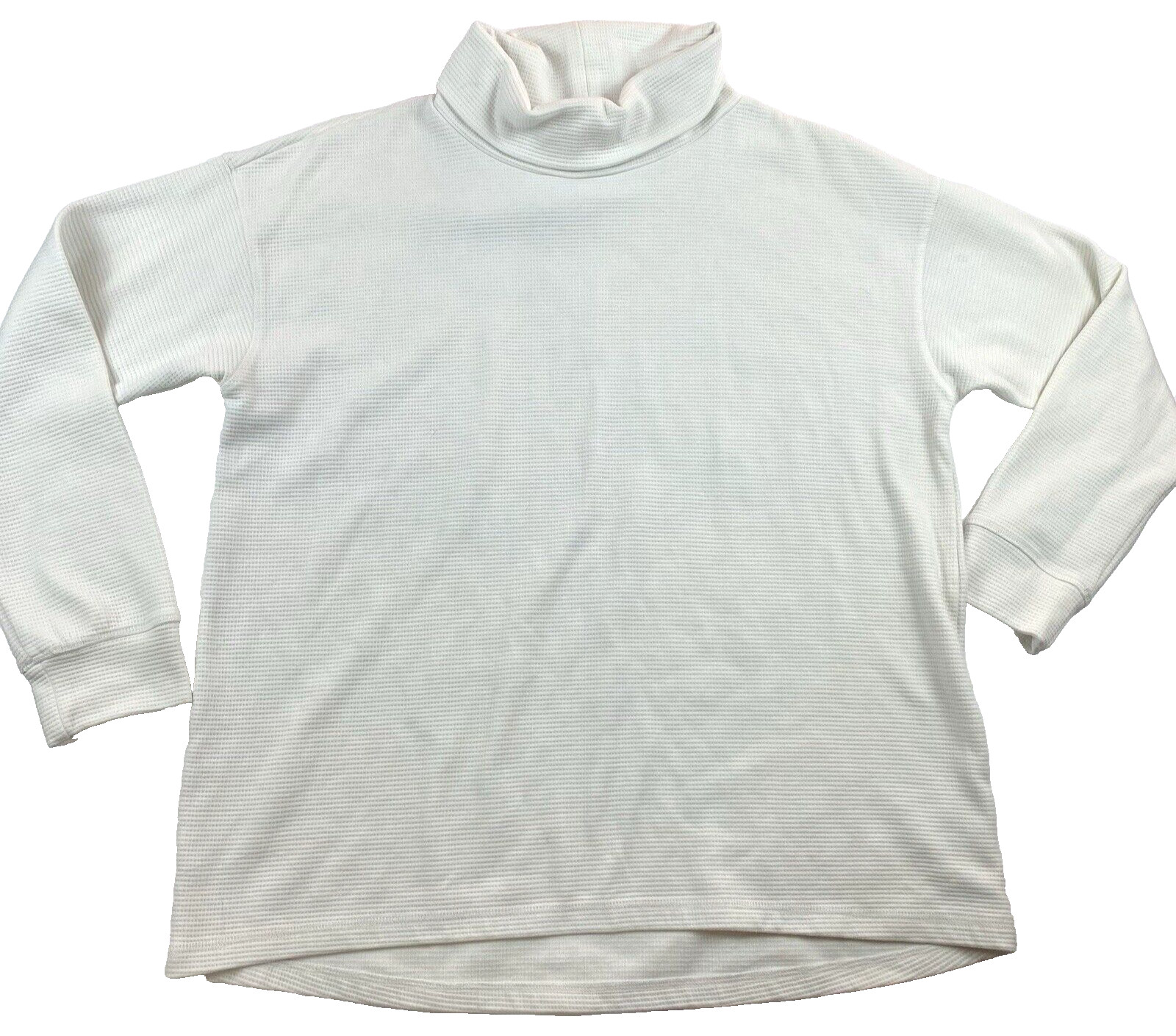 Lands’ End Textured Pique Funnel Neck White Tunic Top Pullover Women’s Size XL