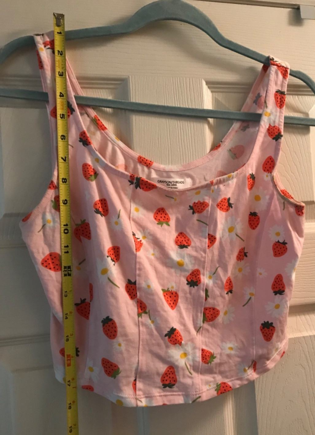 Grayson Threads Pink Cropped Strawberry Print Tank Top Size-Large