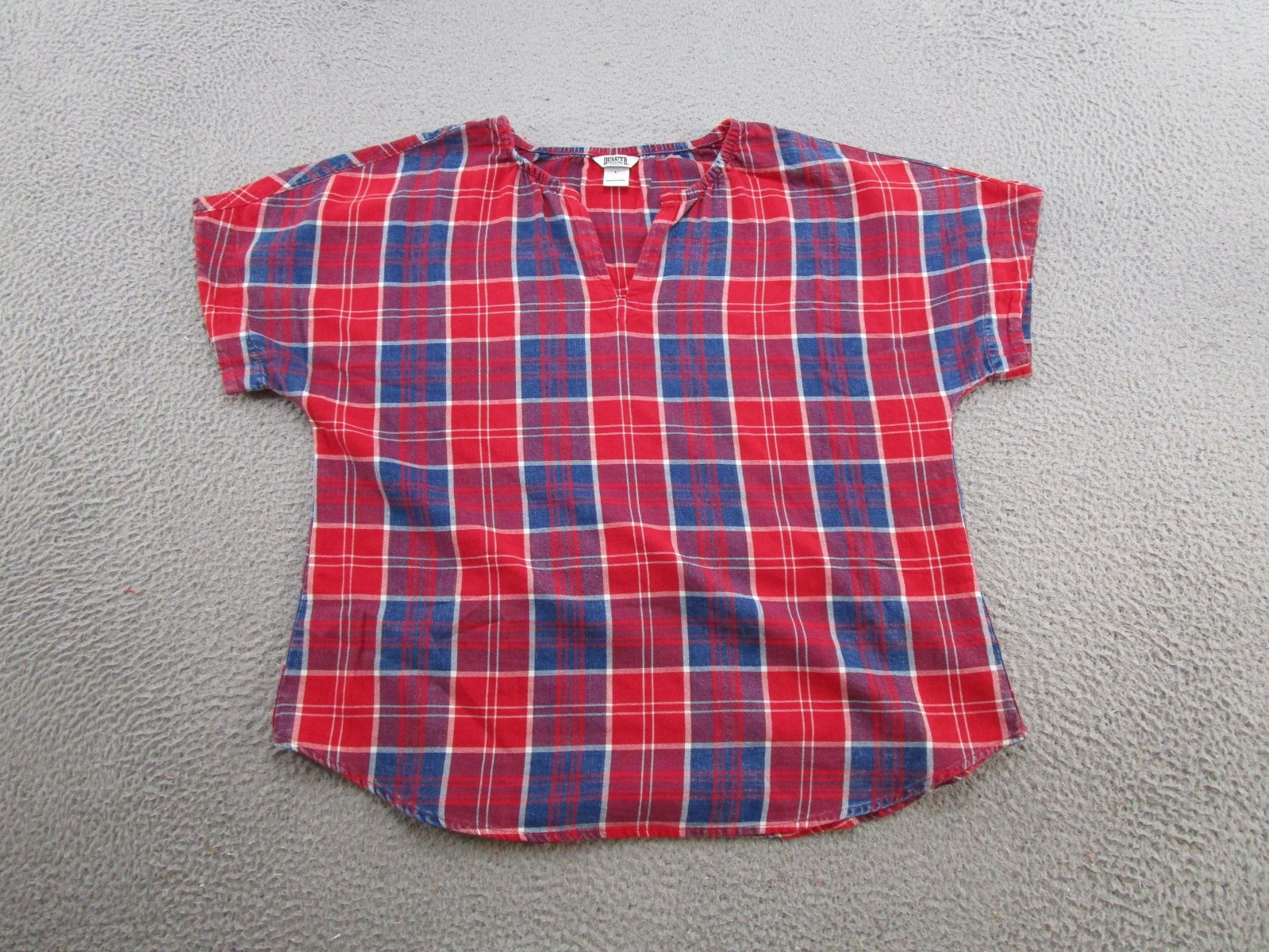 Duluth Trading Women’s Indigo Twill Short Sleeve Shirt DM3 Multi Size L V Neck