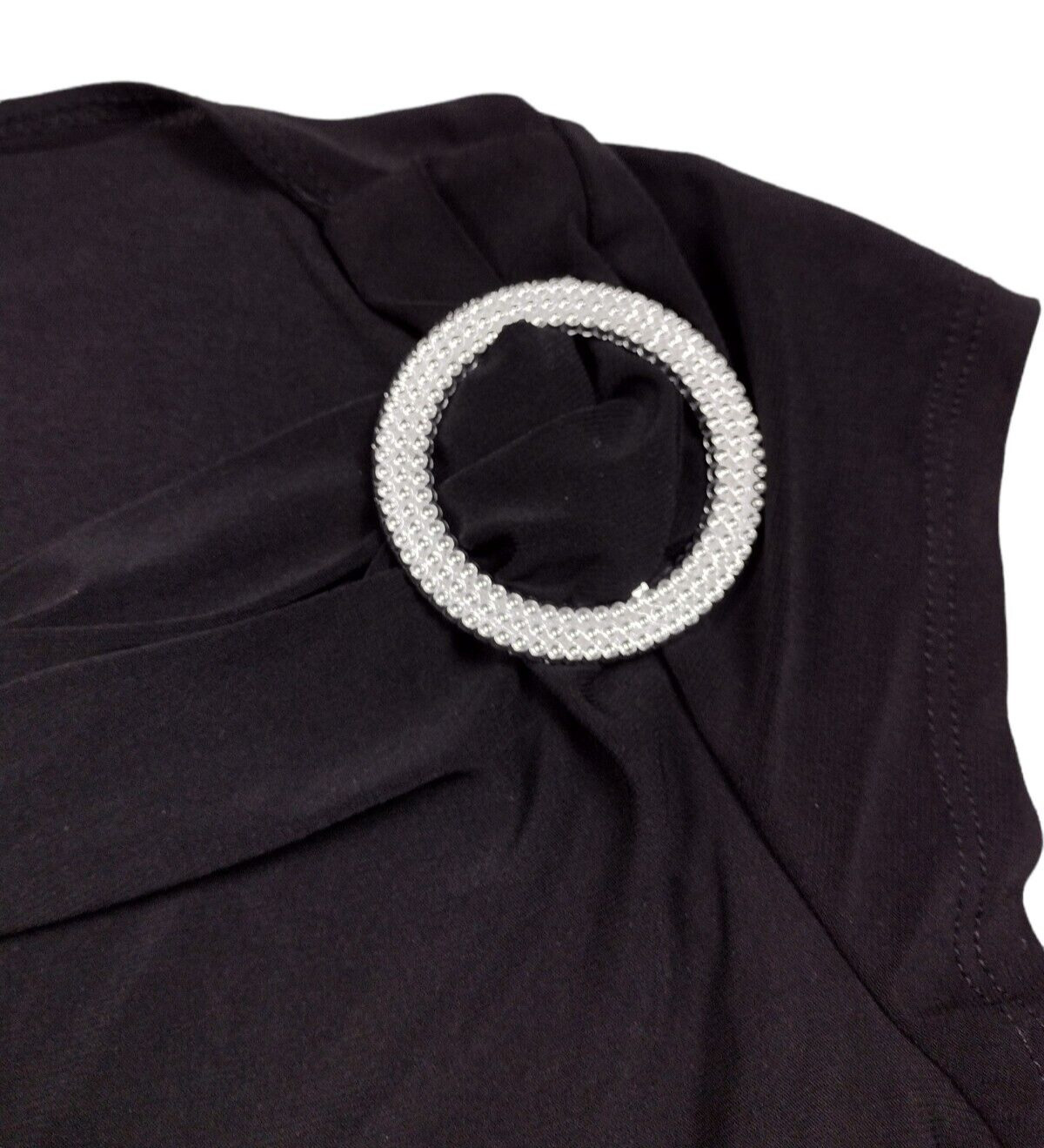 Dynamite Womens Medium Blouse Black Stretch Cowl Neck Cap Sleeve Embellishment
