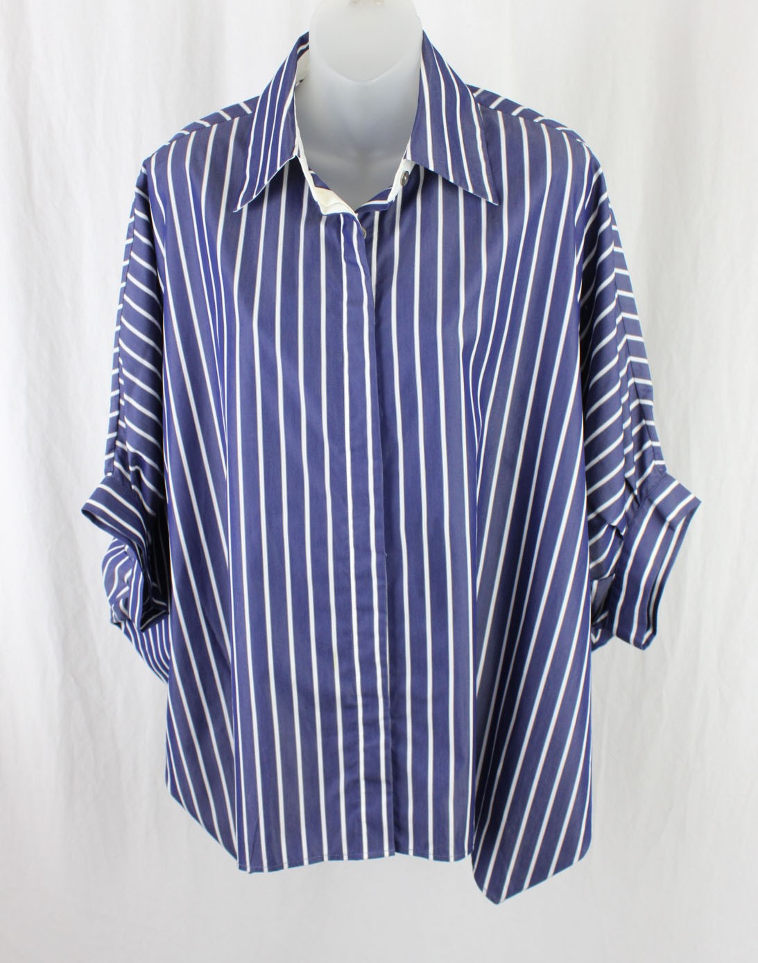 Valentina Kova Women’s Blue White Striped 100% Cotton Button Down Top Size M/L