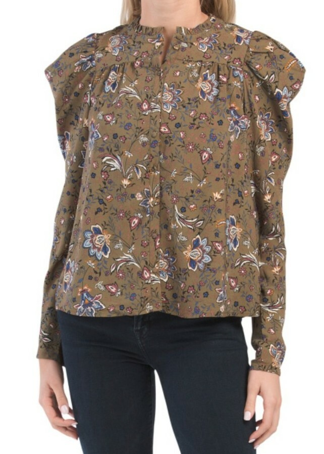Rachel Zoe Unlined Long Puff Sleeve Front Placket Blouse Size XS