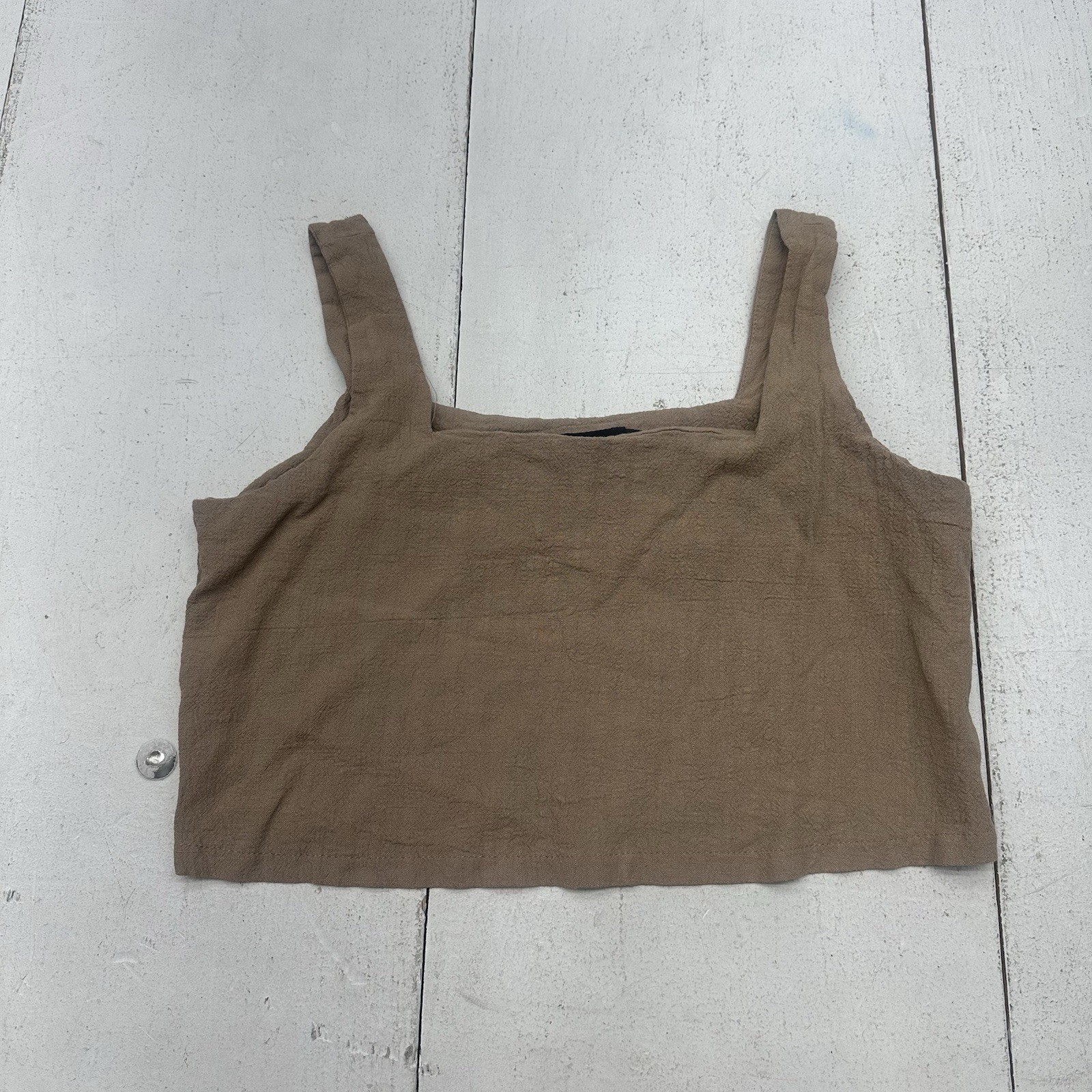 Automet Brown Nude Sleeveless Textured Square Neck Cropped Tank Top Women Size M