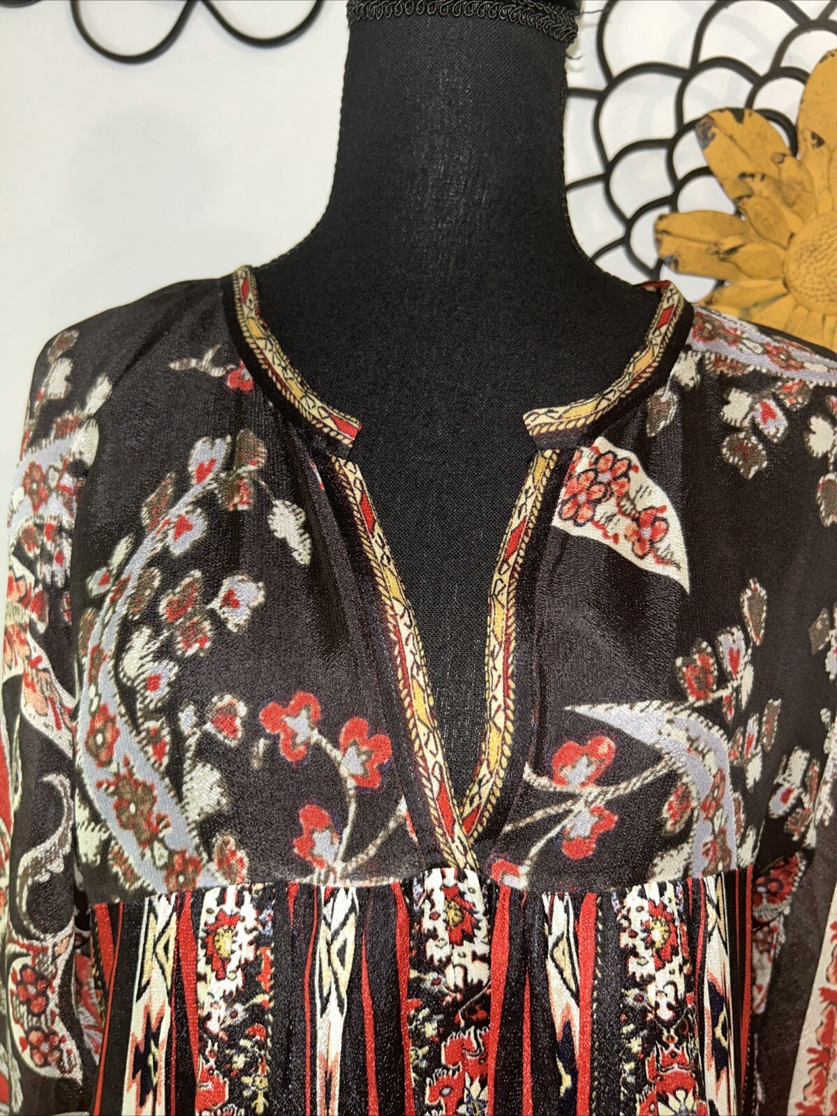 Isabel Marant Etoile Top Tucson Black/Red Paisley Print Crepe Blouse Sz M