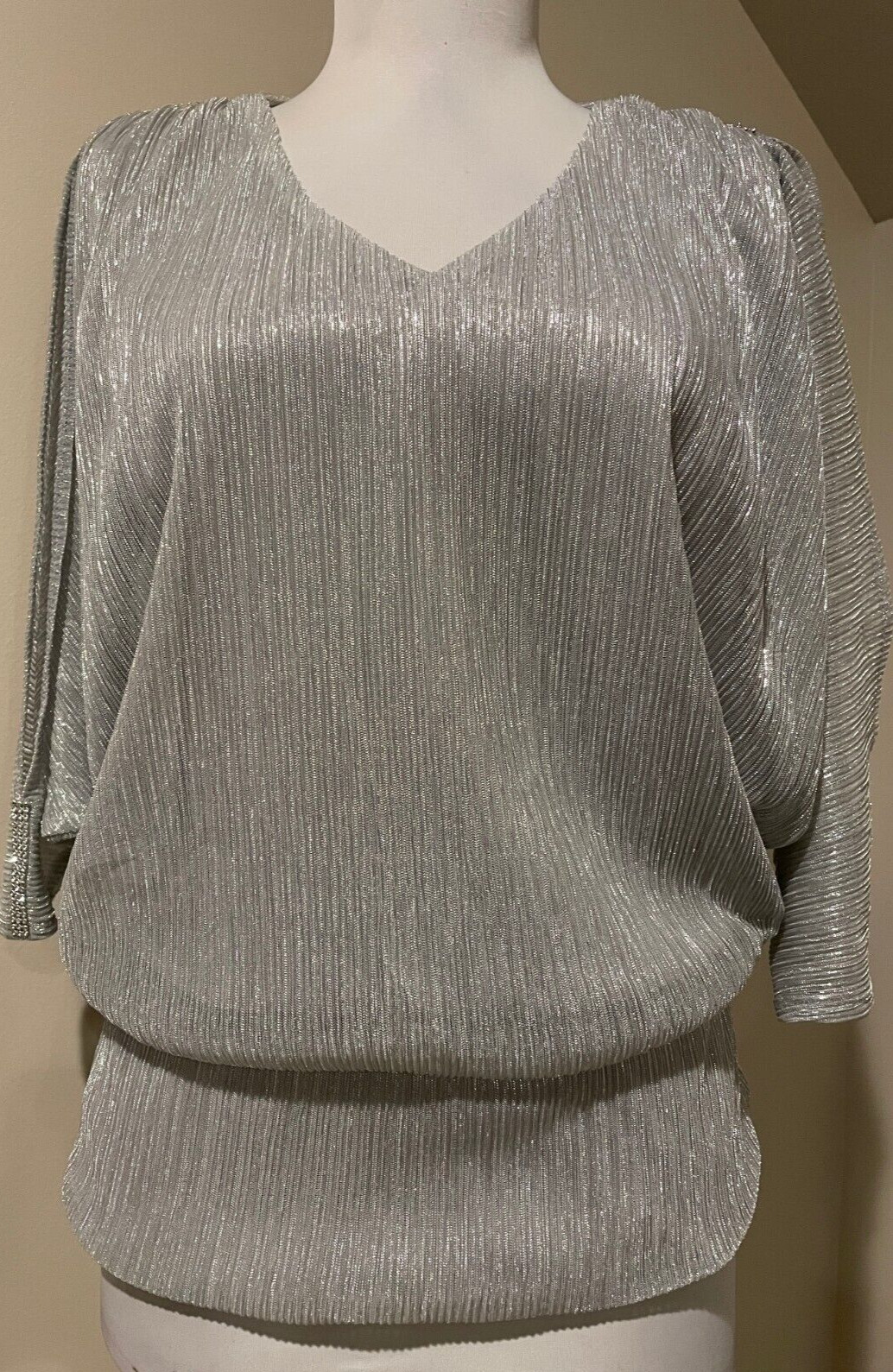 MSK Womens Metallic Silver Gray Evening Occasion Shirt Top – Sz Small
