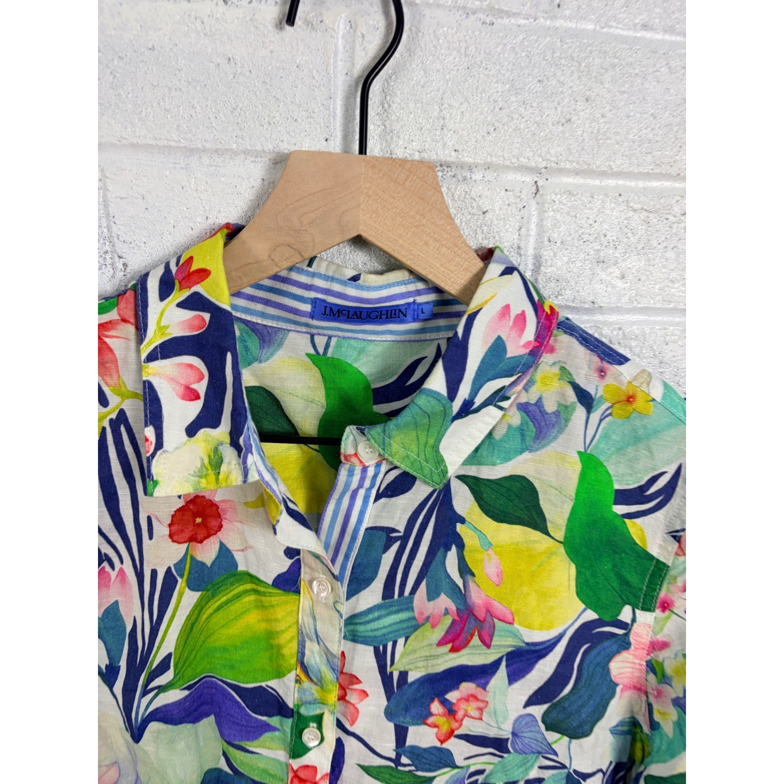 J.McLaughlin Button Down Shirt Womens L Multicolor Floral Linen Cotton Blend
