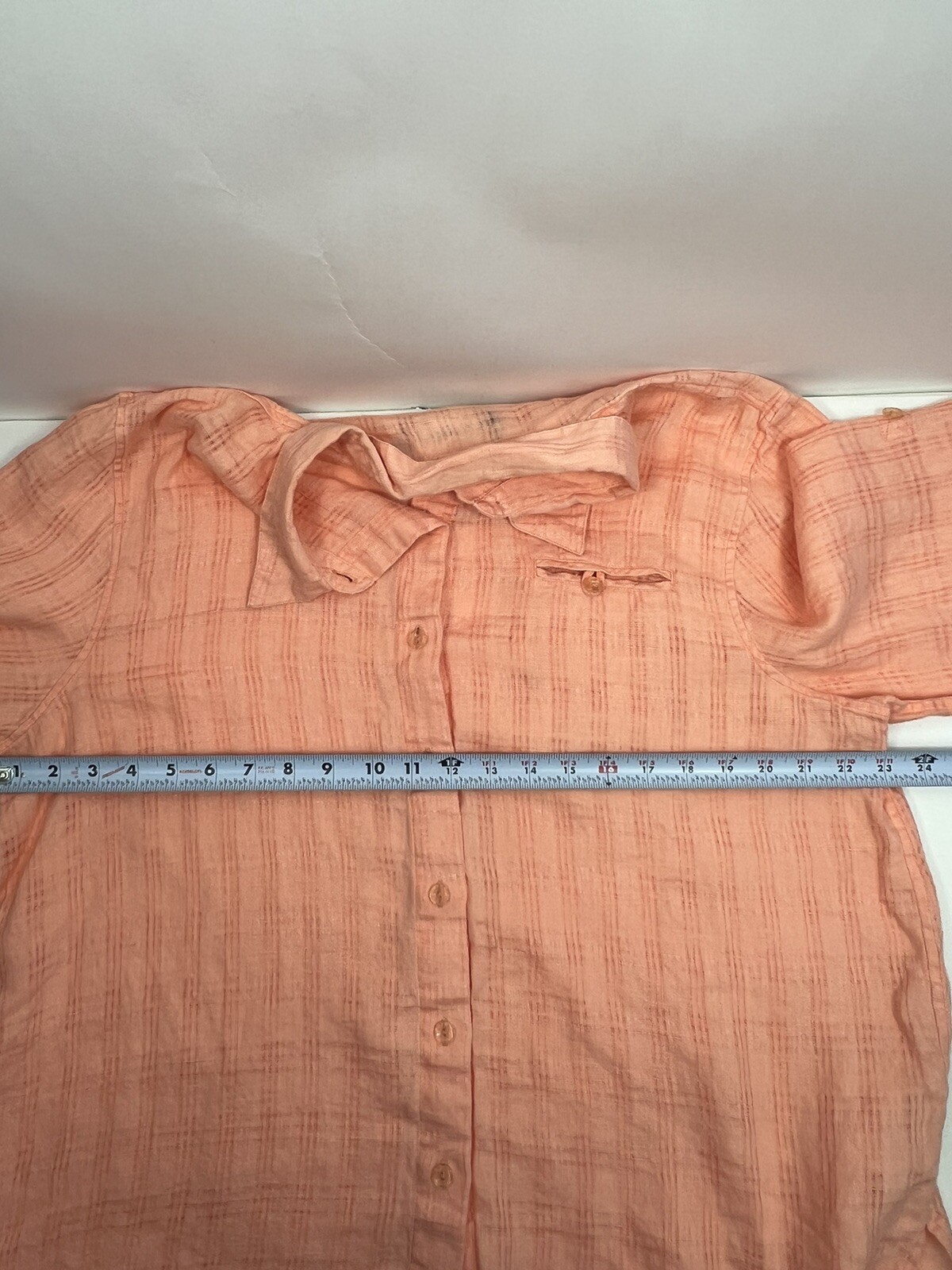 Sag Harbor Shirt Women’s Size XL Orange Semi Sheer Roll Tab Long Sleeve