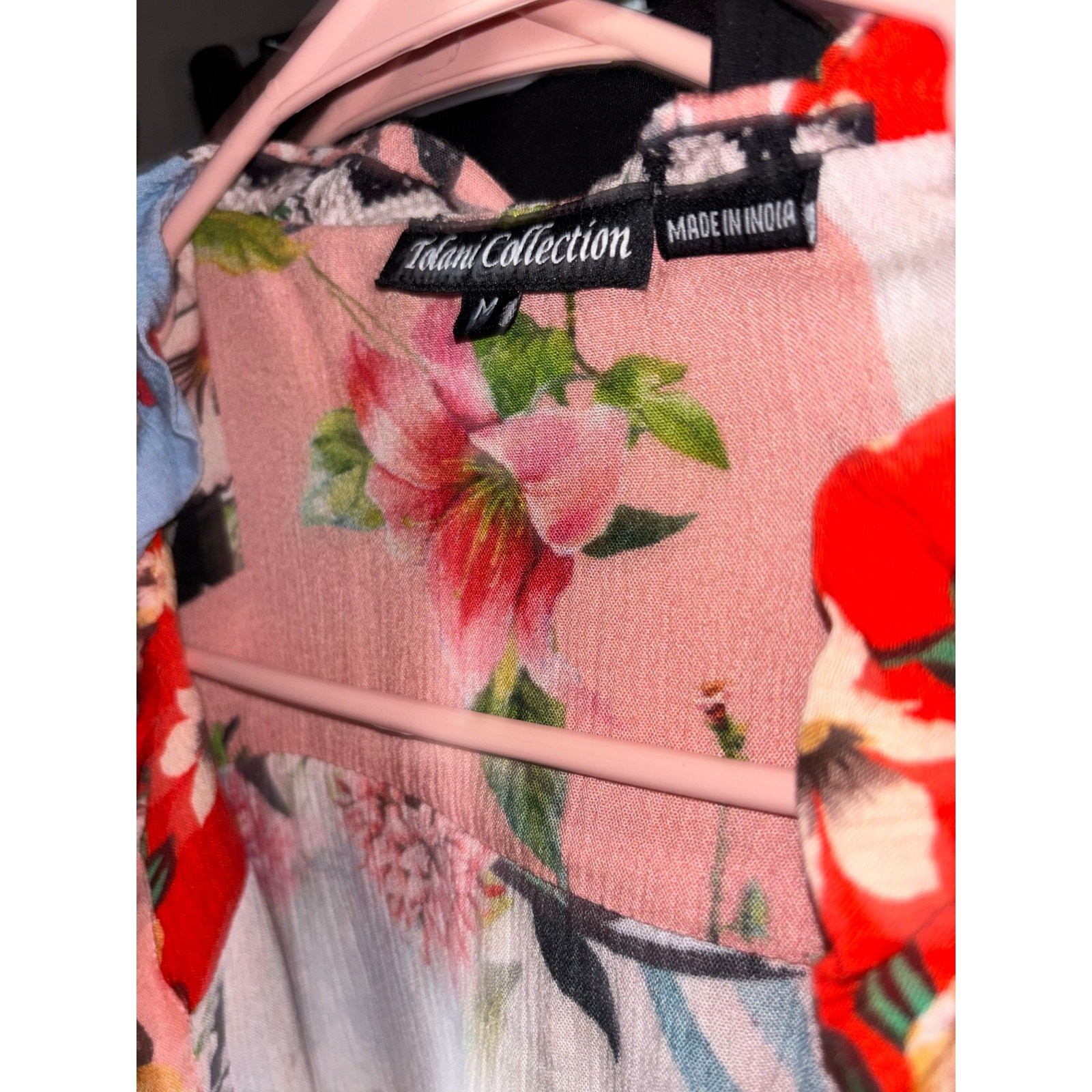 Colorful Floral Button Front Blouse Pink Boho Romantic Size M