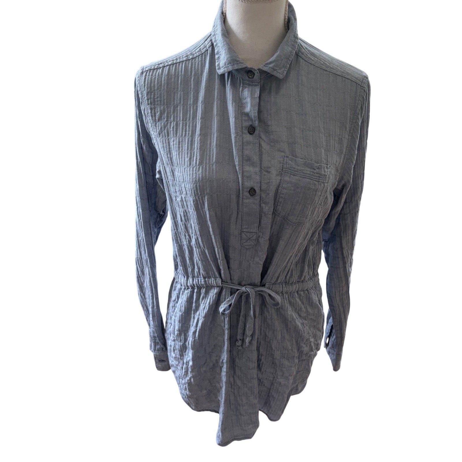 Mountain Hardwear Womens Blue Textured Drawstring Waist Tunic Shirt Size Medium