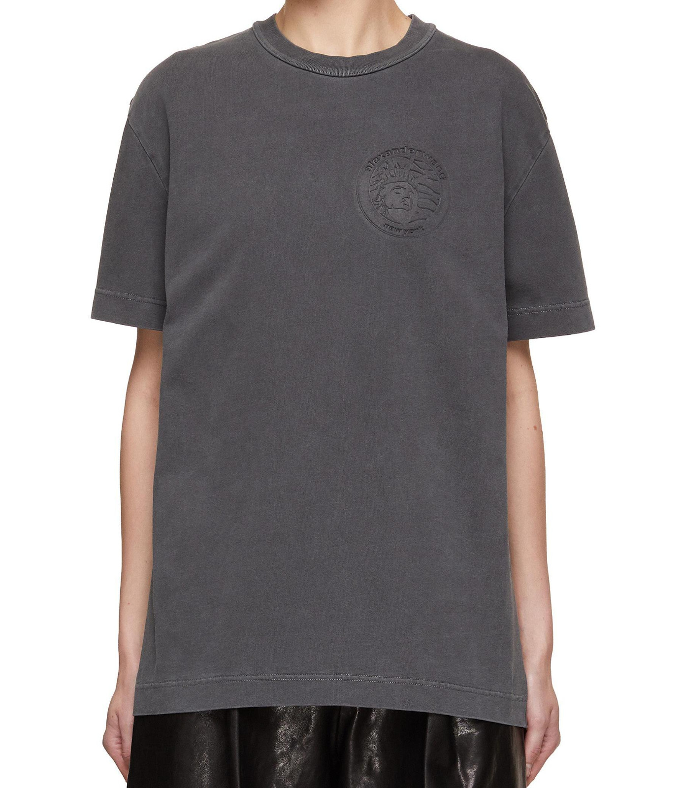 ALEXANDER WANG UNISEX ACID GREY COMPACT JERSEY LIBERTY EMBOSSED BOXY TEE T-SHIRT