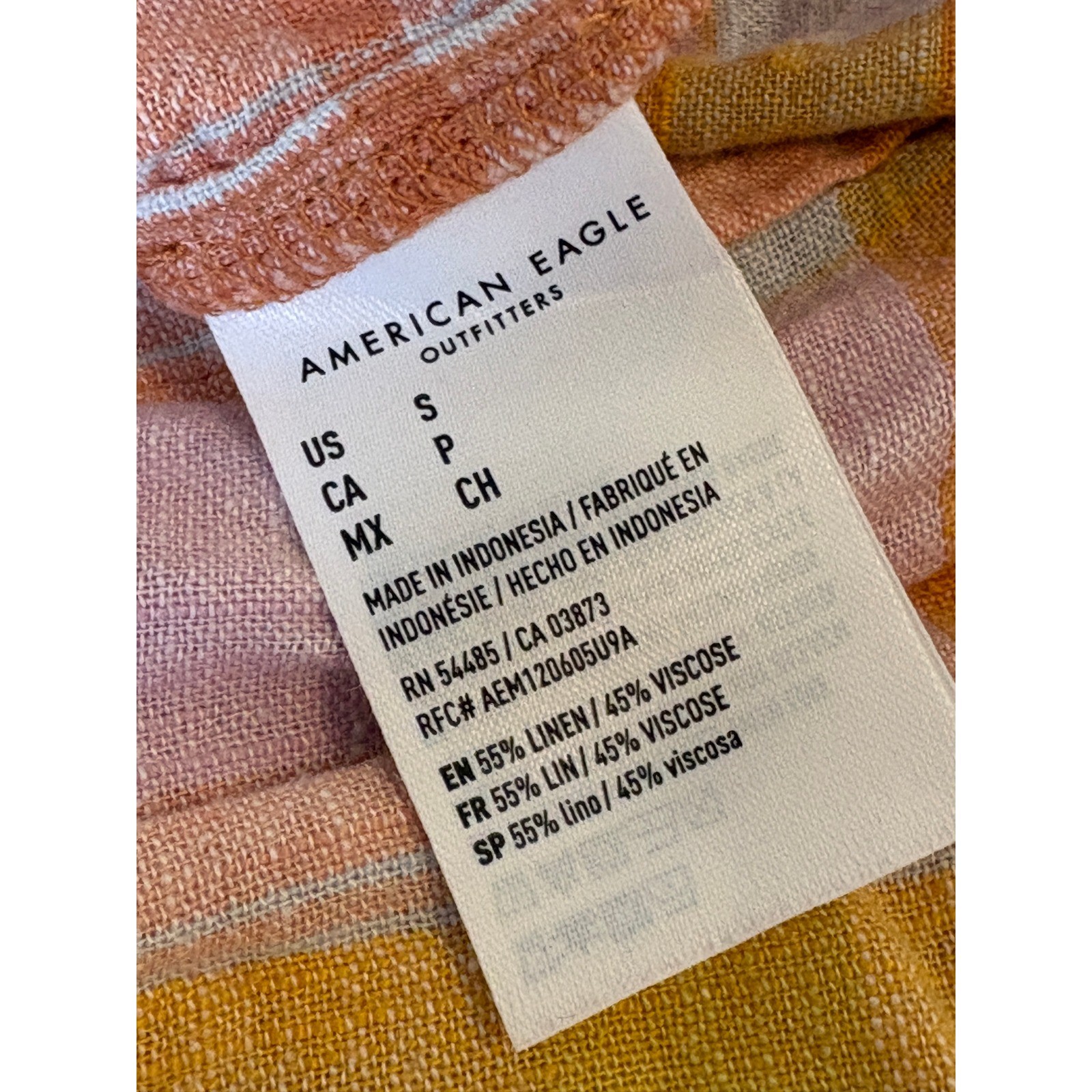 American Eagle Pink Orange Plaid Short Sleeve Button Down Shirt Womens Small