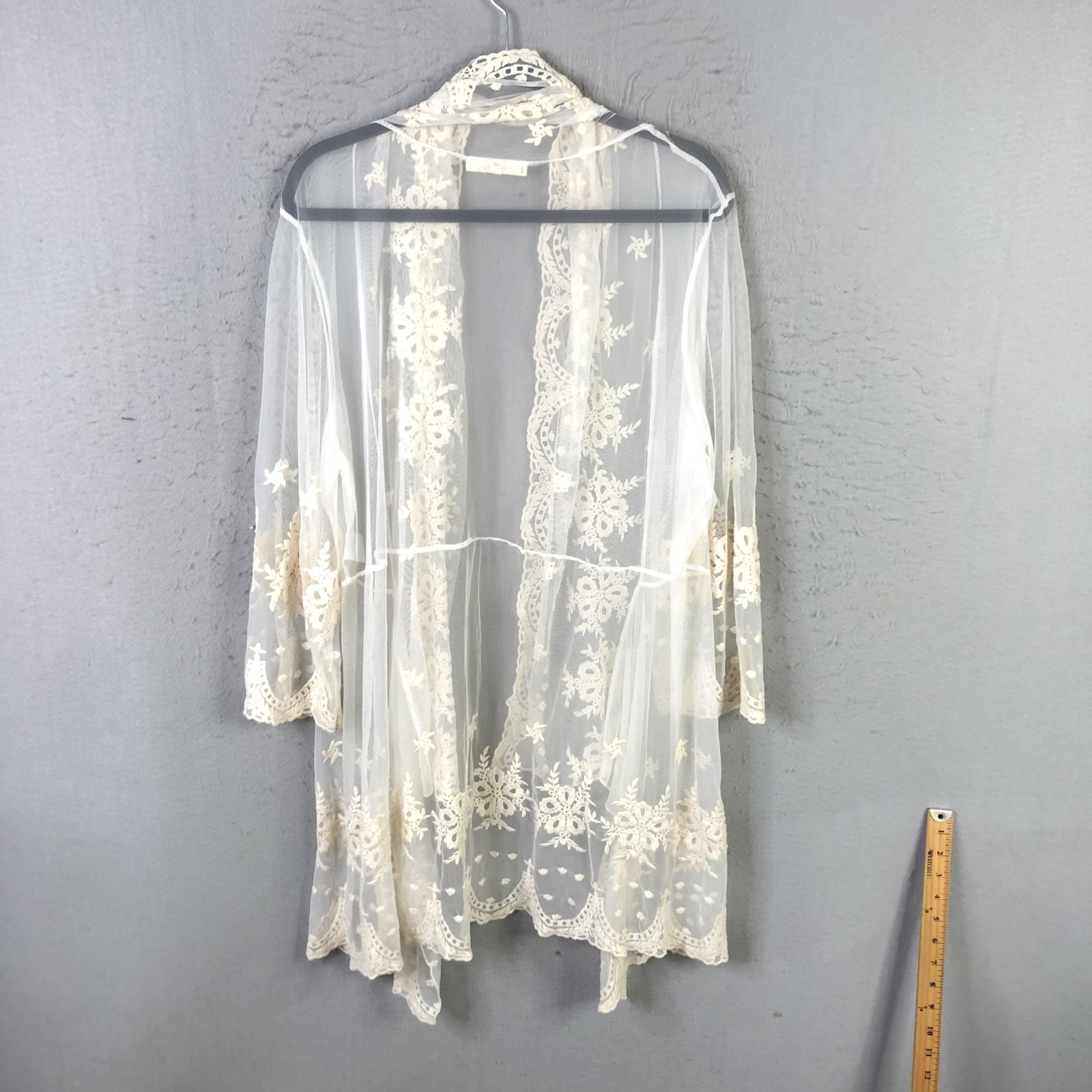 Indigo Soul Kimono Cardigan Womens Large White Sheer Lace Fairy Grunge Victorian