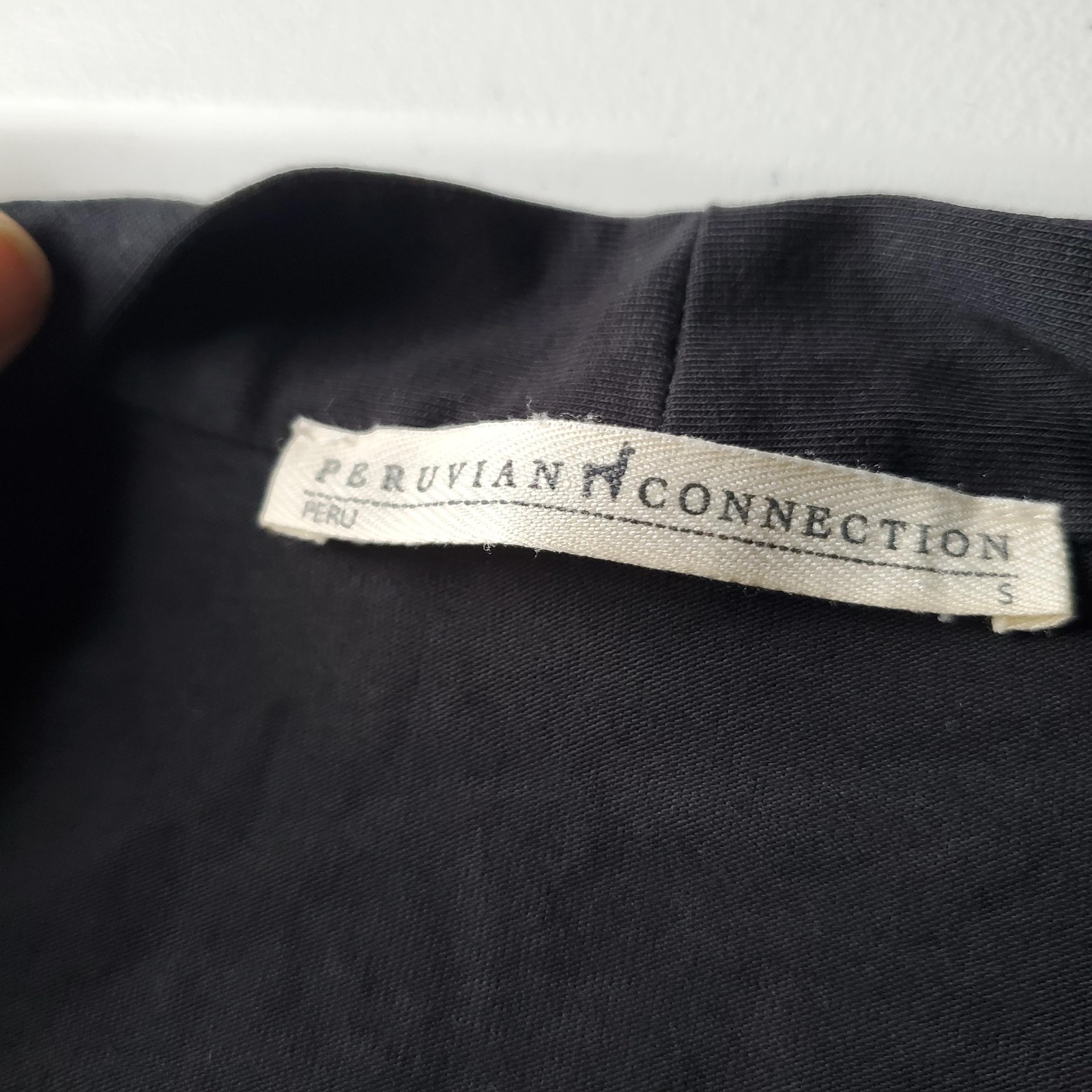 Peruvian Connection Top Womens Small Black Wrap V Neck Ruched 3/4 Sleeve
