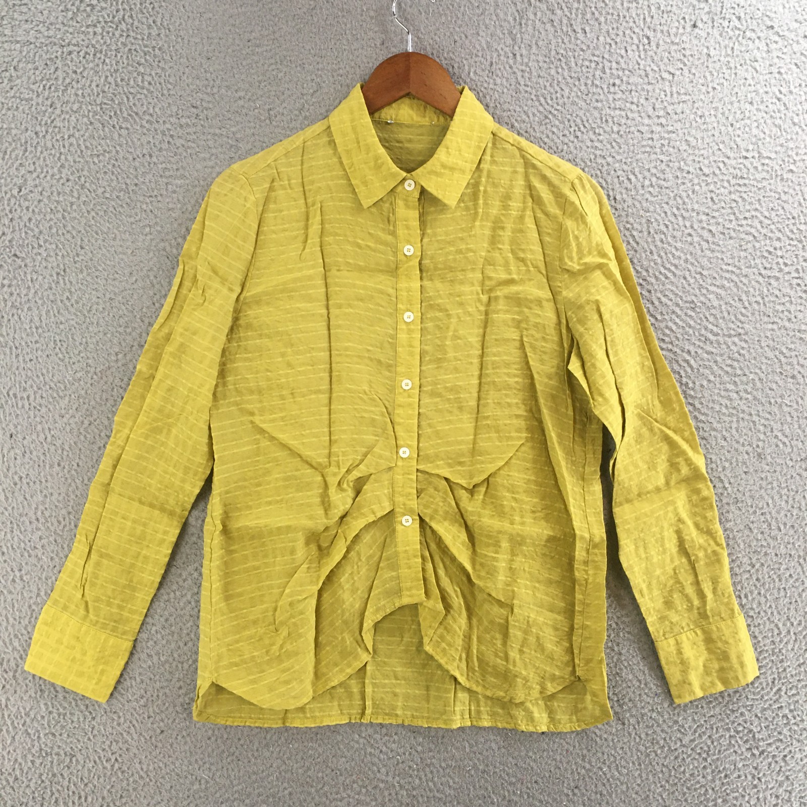 Unbranded Blouse Women M Button Up Tie Front Long Sleeve Textured Casual Yellow