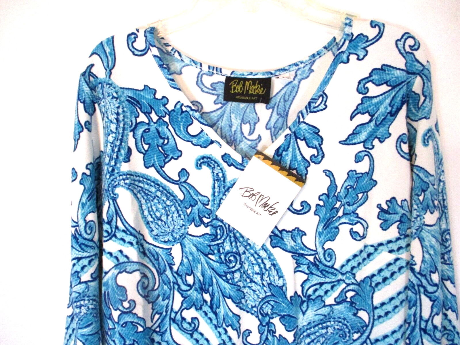 Bob Mackie Paisley Knit Shirt Blue Sz Small Pull On A375590 Women CB1E