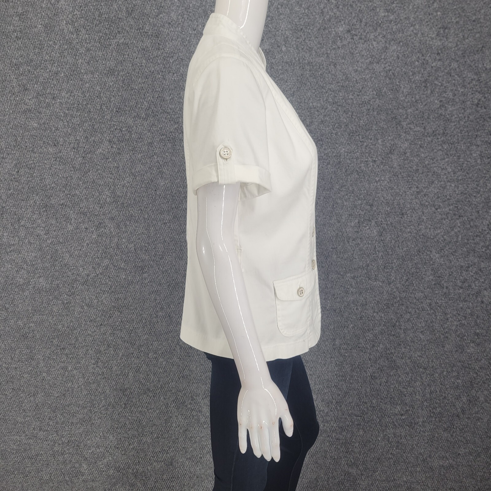 Nue Options Buttoned Shirt Jacket Medium Size White Cotton Spandex Top w Pockets