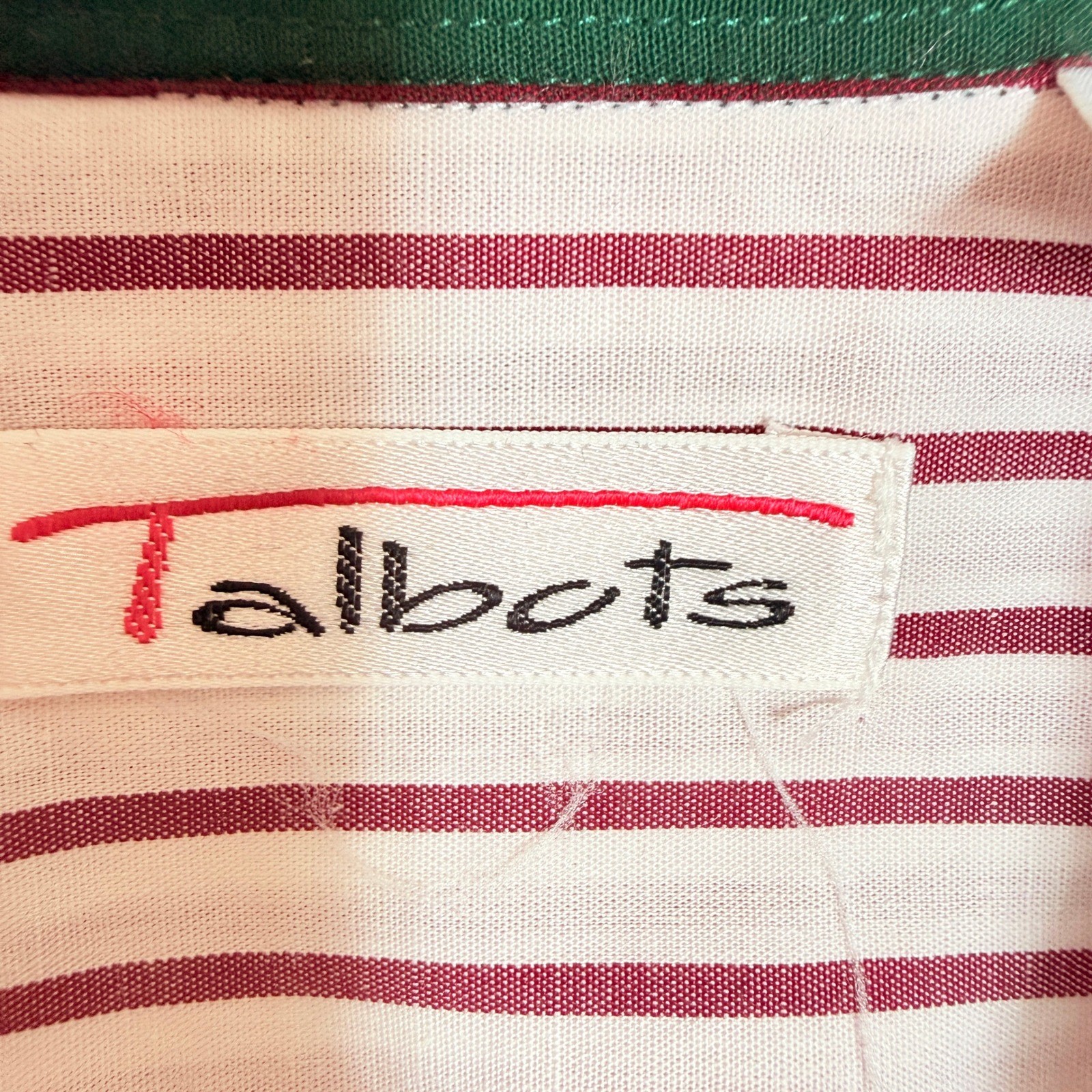 VTG 90s Talbots Womens Red White Striped Cotton Button Down Shirt Green Trim Med