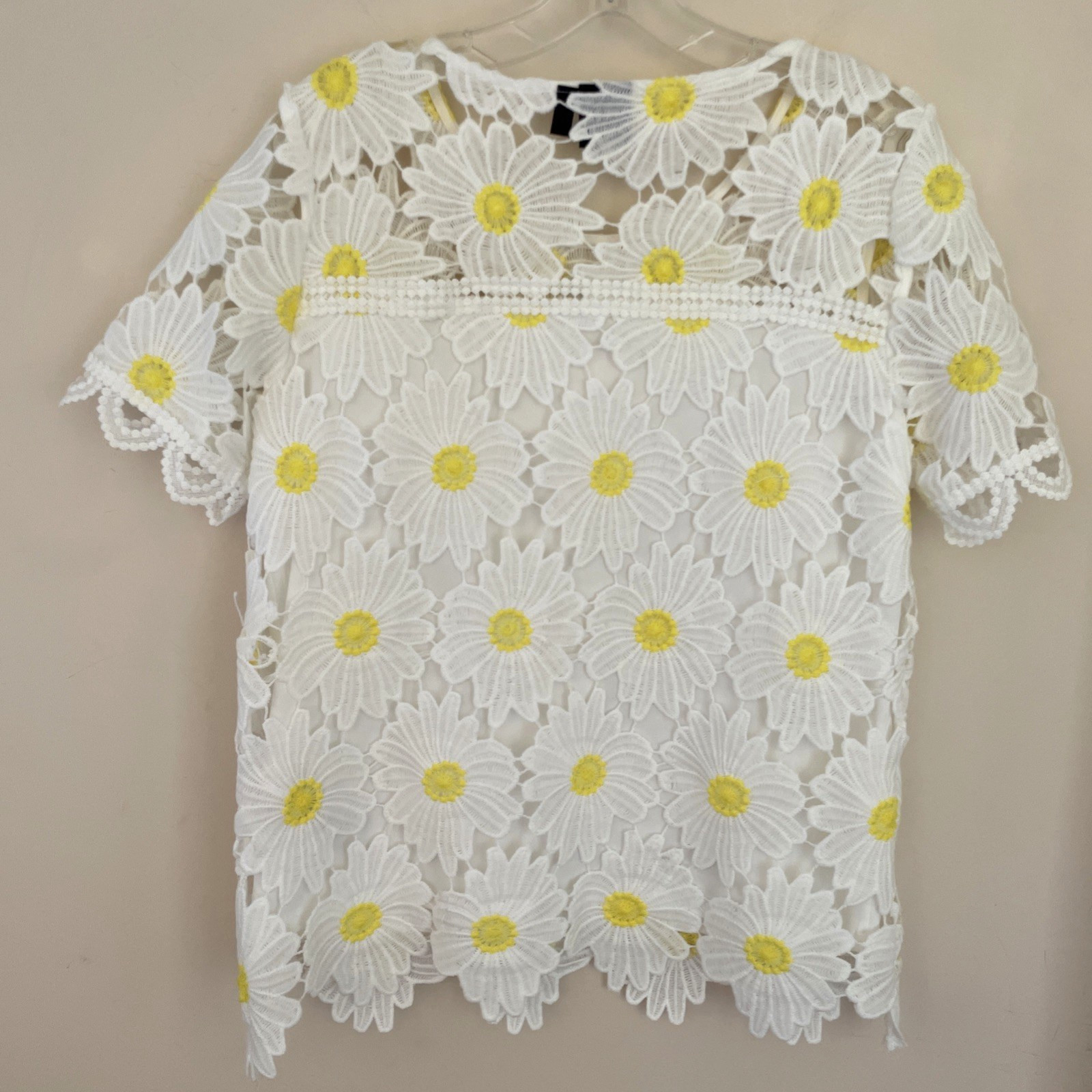 Rafaella Women’s Crochet Top Size PS Yellow Daisy Lined Spring Colorful Dopamine