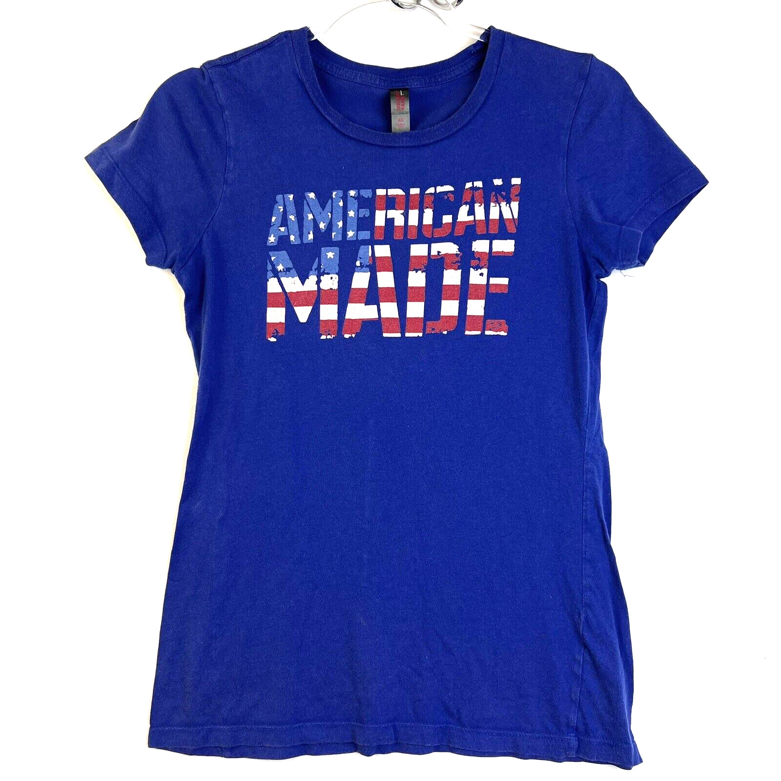American Made Tee Shirt Women’s XS Blue Flag Patriotic Novelty Casual Festival