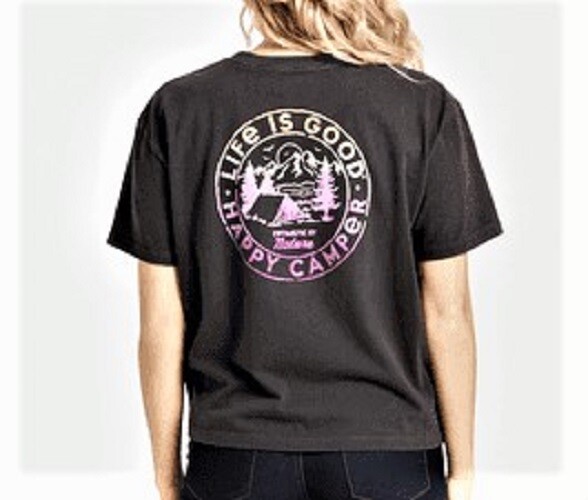 Life Is Good SS Shirt Relaxed Boxy Crusher Tee HAPPY CAMPER RETRO 44in Womens M