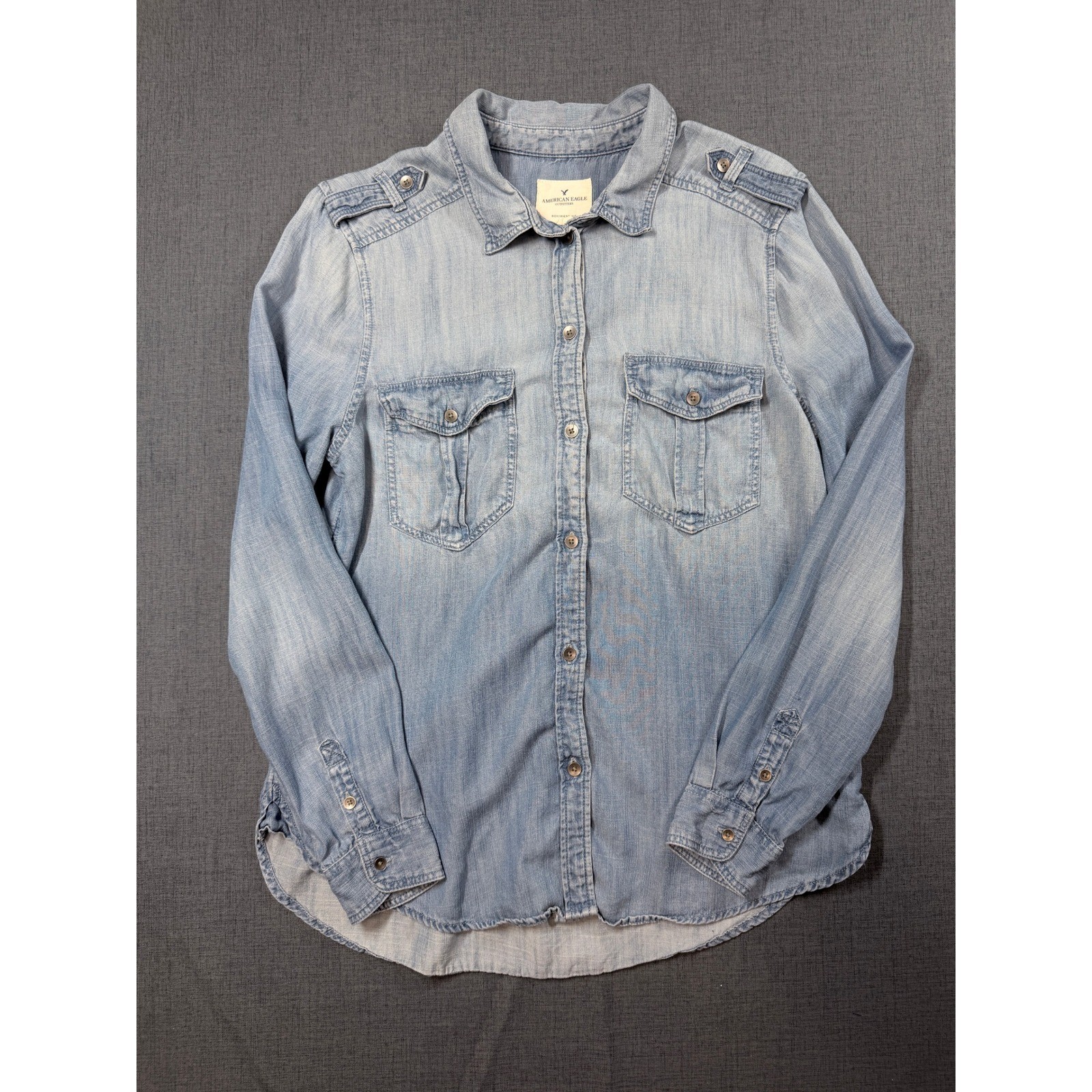 American Eagle Outfitters Boyfriend Fit Lyocell Denim Shirt Light Wash Blue Med
