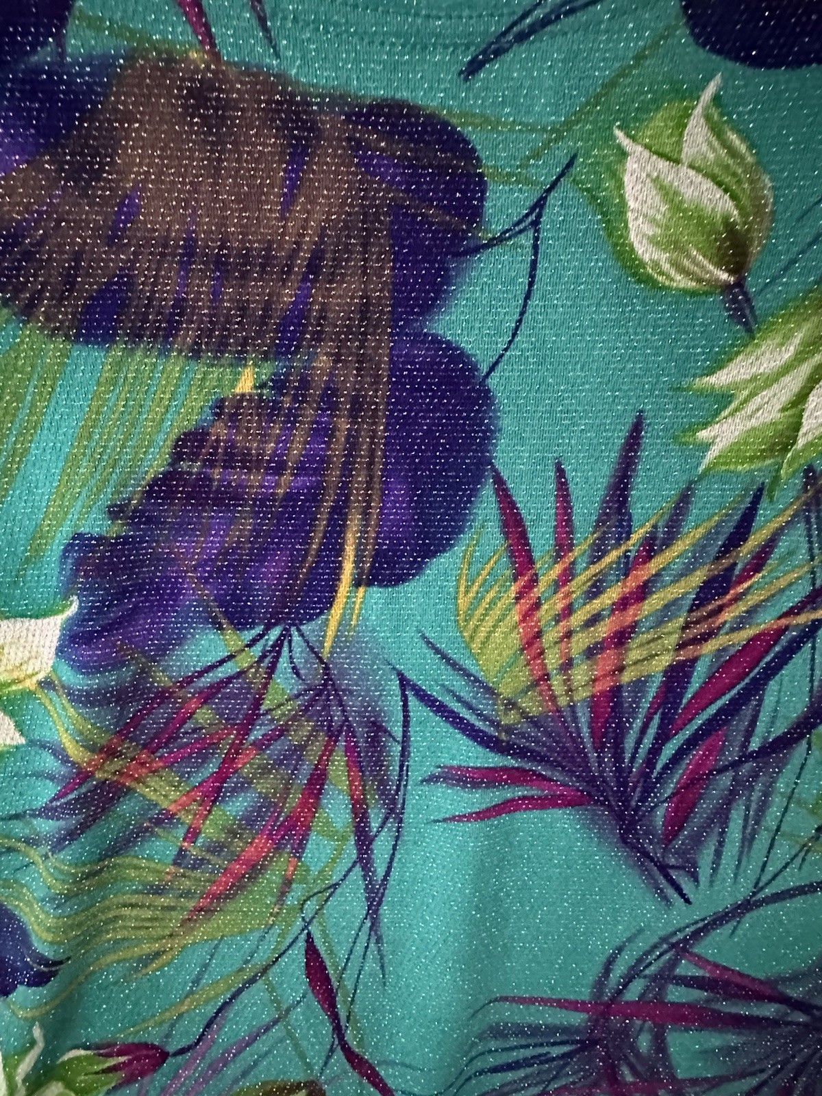 ERIN LONDON Women’s Sz M Colorful Tropical Patten Stretch Glitter Sleeveless Top