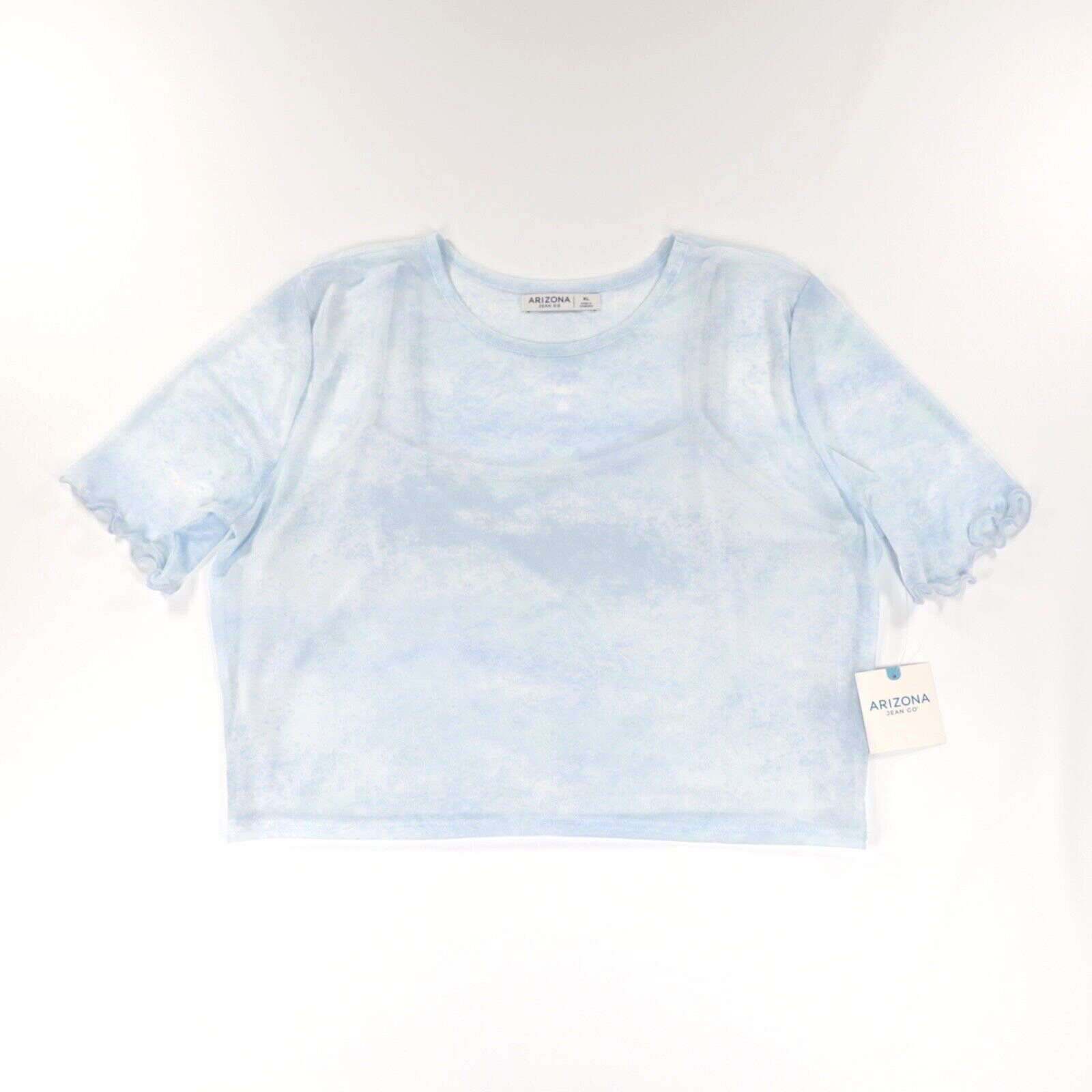 Arizona Jean Co Women’s Short Sleeve Mesh Cropped Top Light Blue Size XL