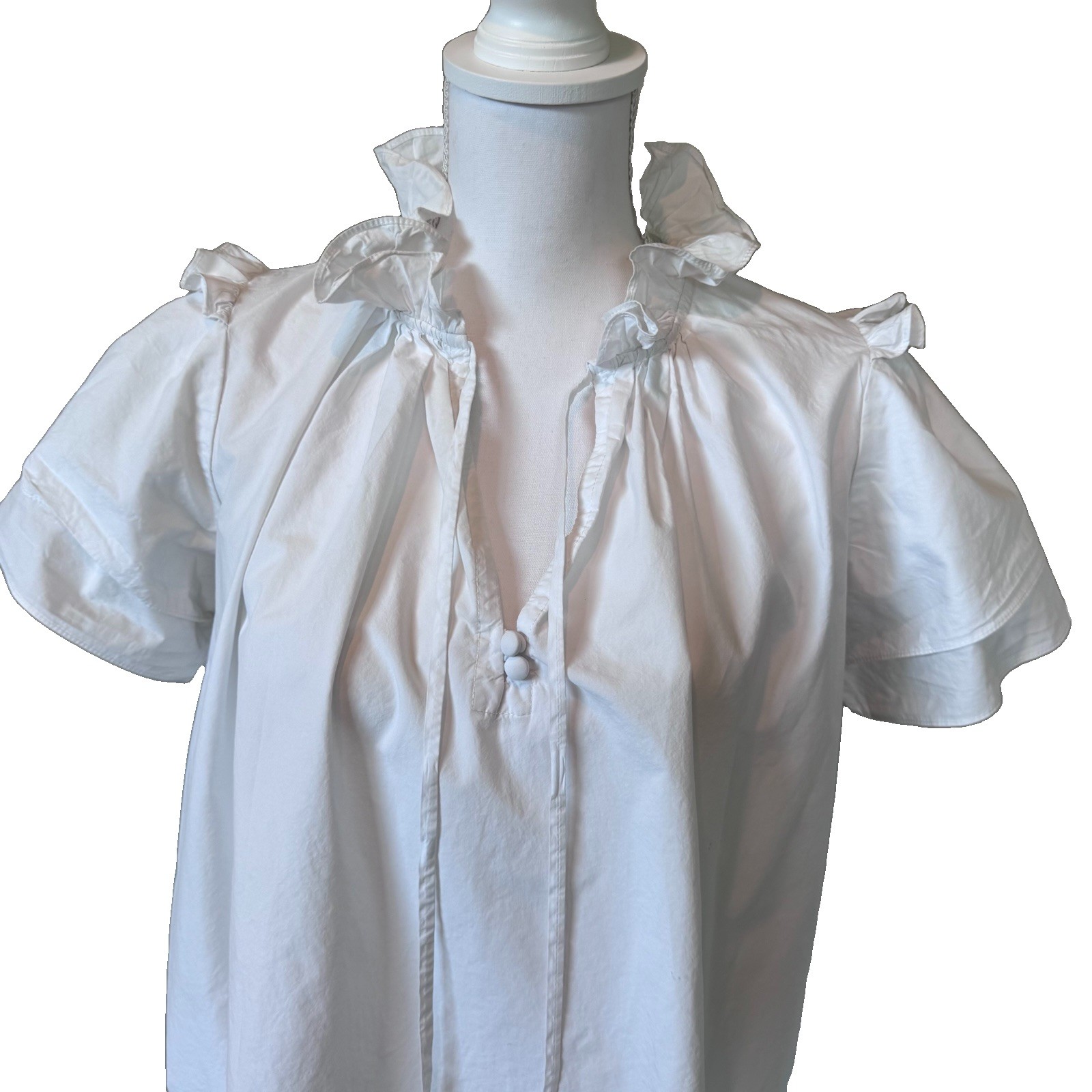 Hunter Bell White Ruffle Tie Tiered Sleeve Blouse S