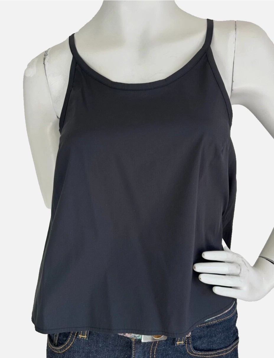 Carla G Top Crop A-Line Size Small Black Sleeveless Tie Back Cotton Italy NWT