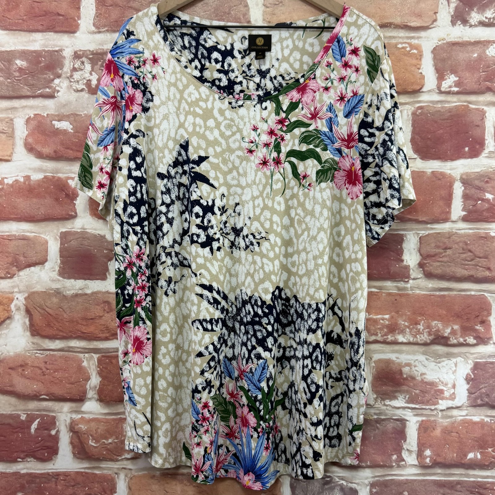 JM Collection Top Womens 3X Multicolor Floral Abstract Stretchy Casual Shirt