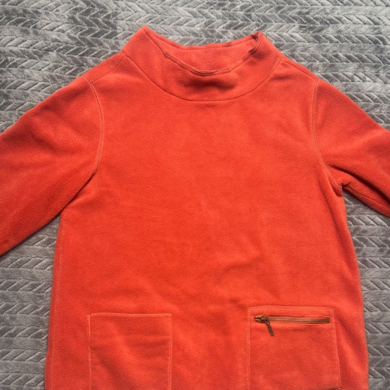 Apropos Small Orange Fleece Mock Neck Pullover Top Zipper Pocket (1501)